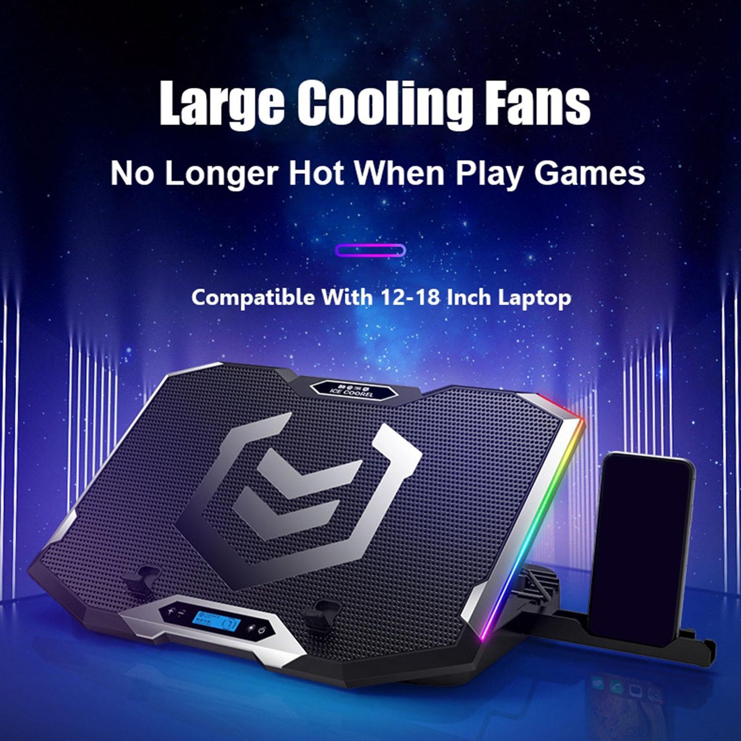 Gaming RGB Laptop Cooler Stand Cooling Pad for 12 to 18 Notebook Blue"