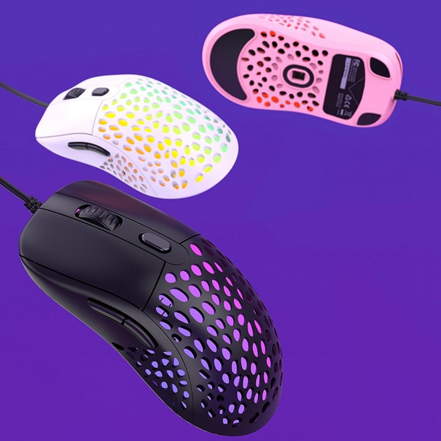 Ultralight RGB Gaming Mouse Wired Hollow-Out Design High Precision White