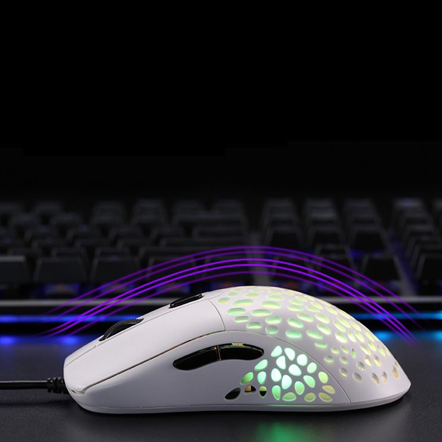 Ultralight RGB Gaming Mouse Wired Hollow-Out Design High Precision White