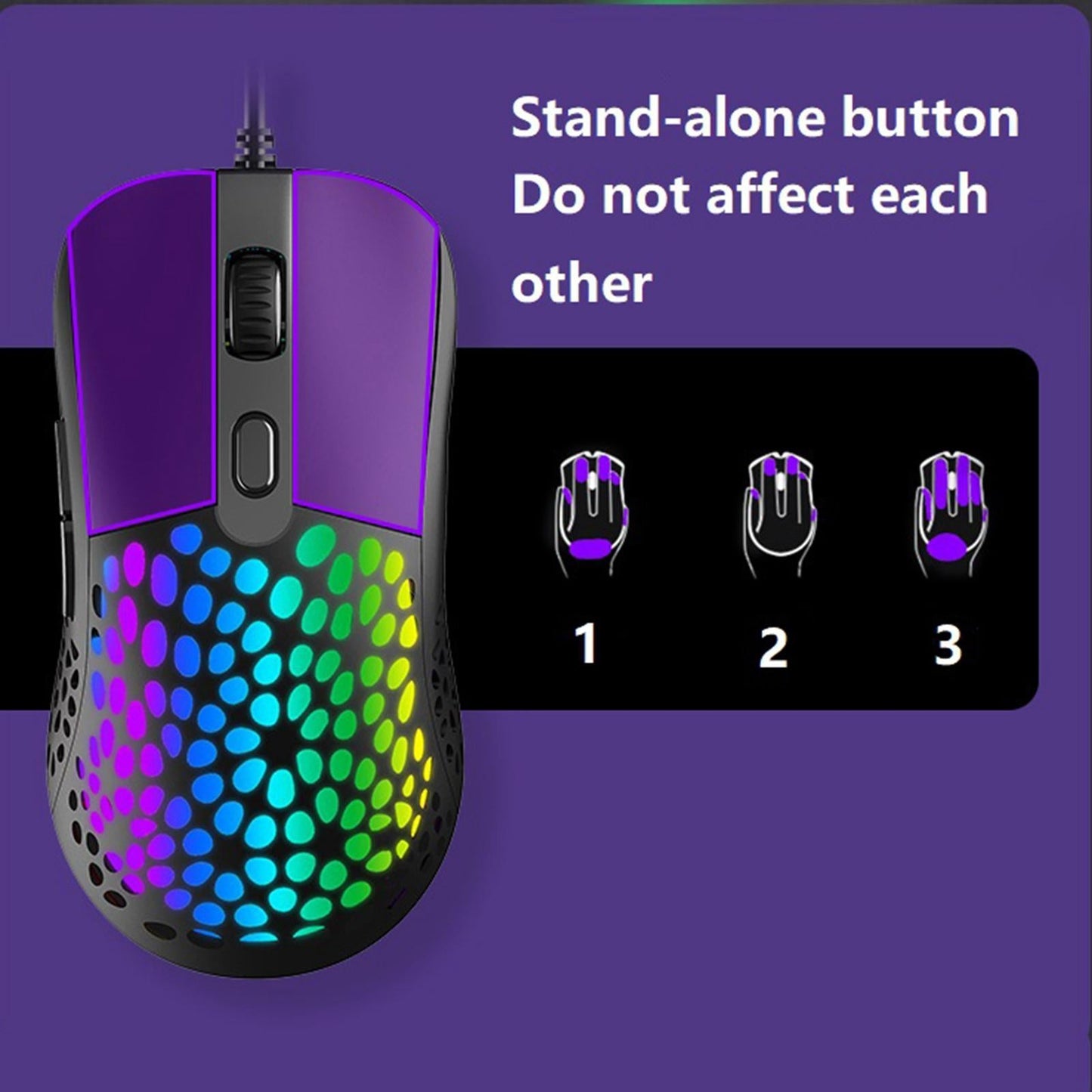 Ultralight RGB Gaming Mouse Wired Hollow-Out Design High Precision Black