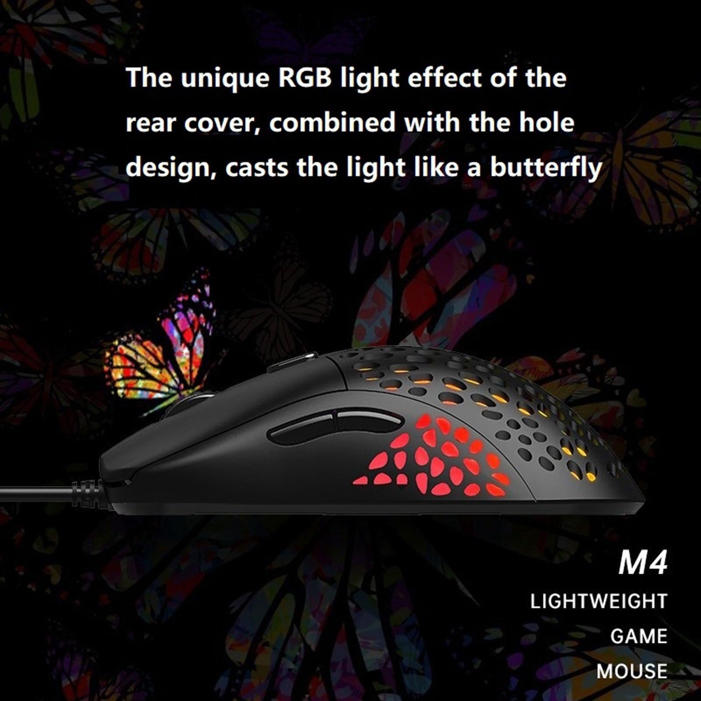Ultralight RGB Gaming Mouse Wired Hollow-Out Design High Precision Black