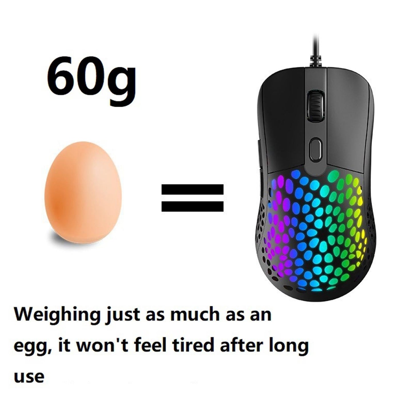 Ultralight RGB Gaming Mouse Wired Hollow-Out Design High Precision Black