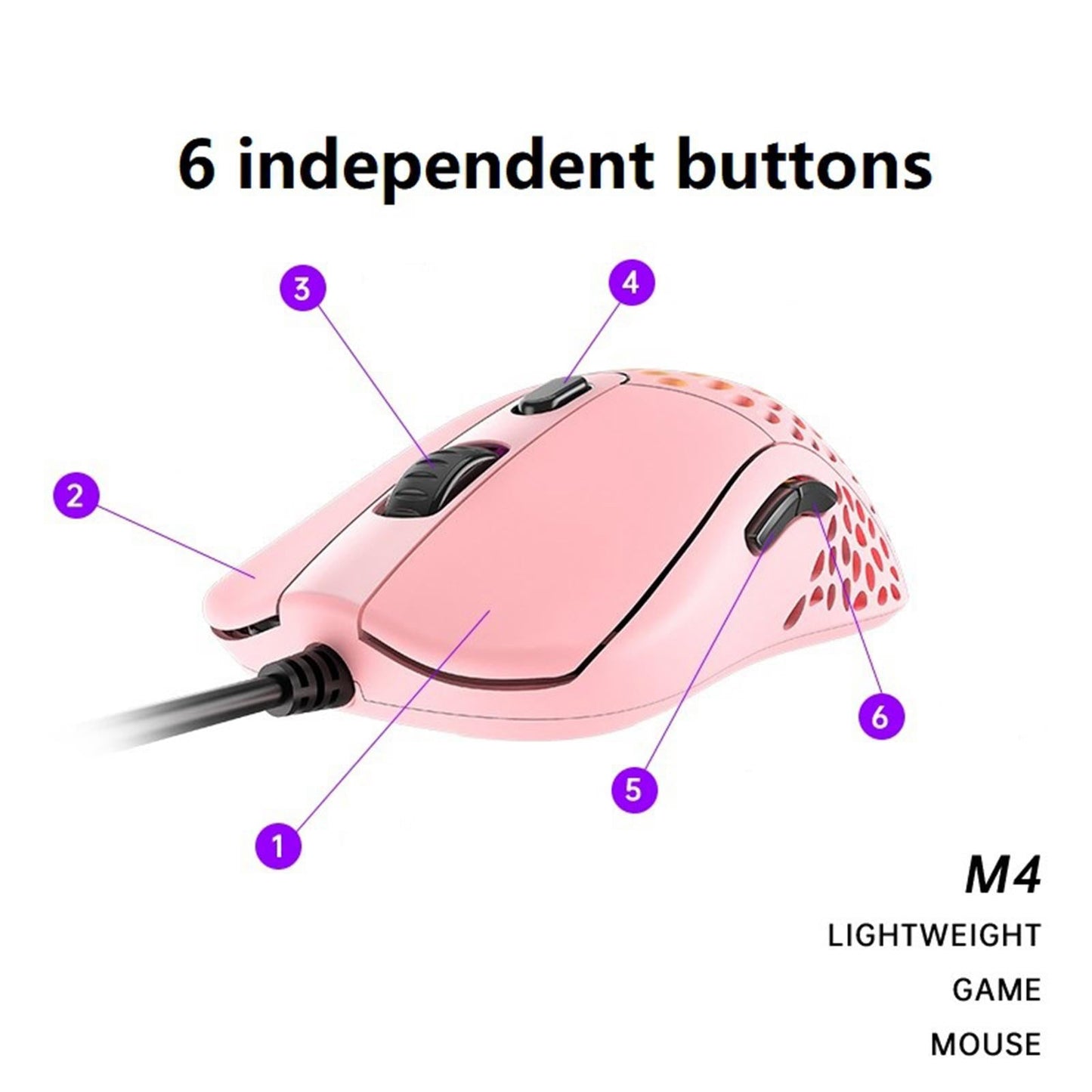 Ultralight RGB Gaming Mouse Wired Hollow-Out Design High Precision Pink