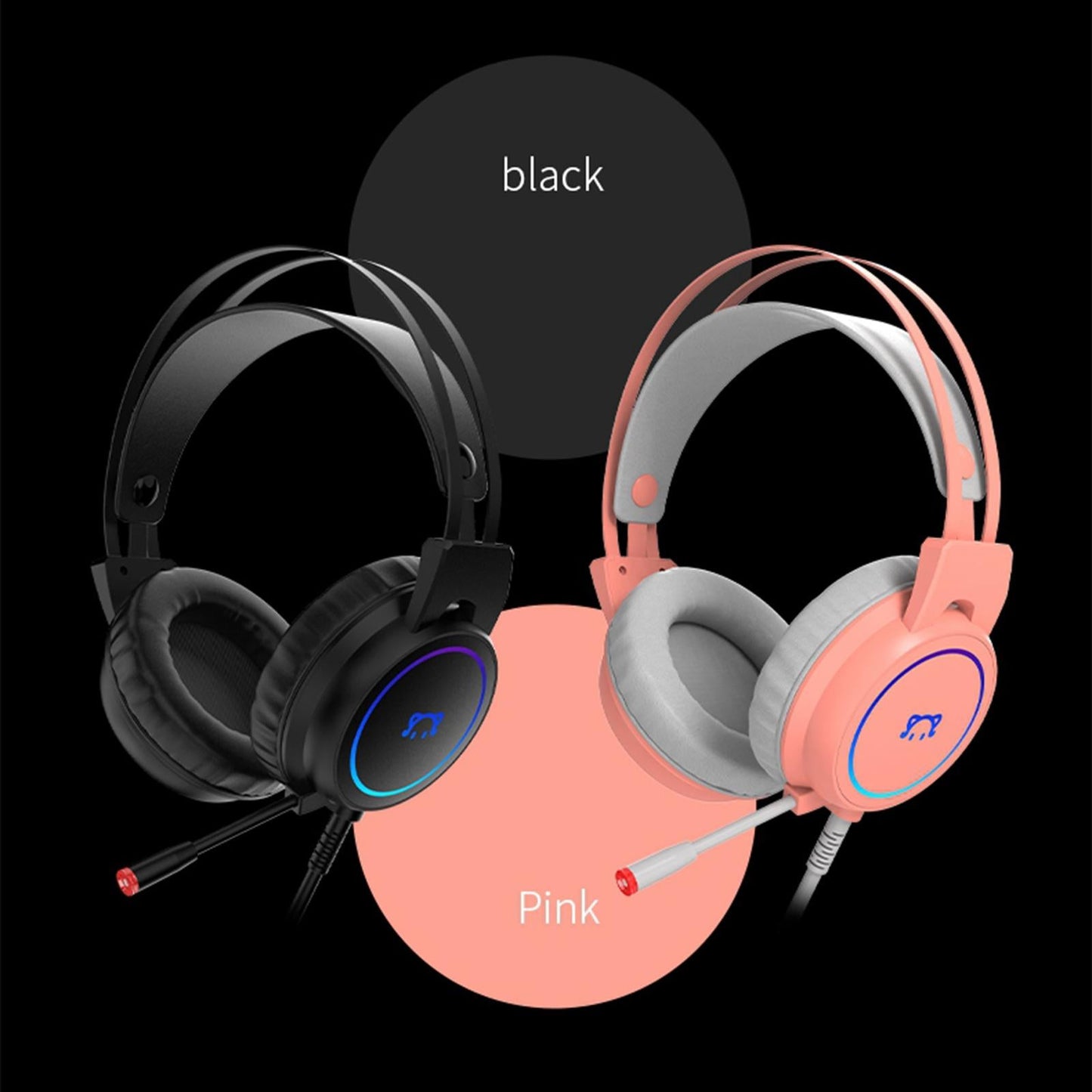 LED Gaming Headphones Wired Earphones 50mm Drive 2.2m Cable Pink USB