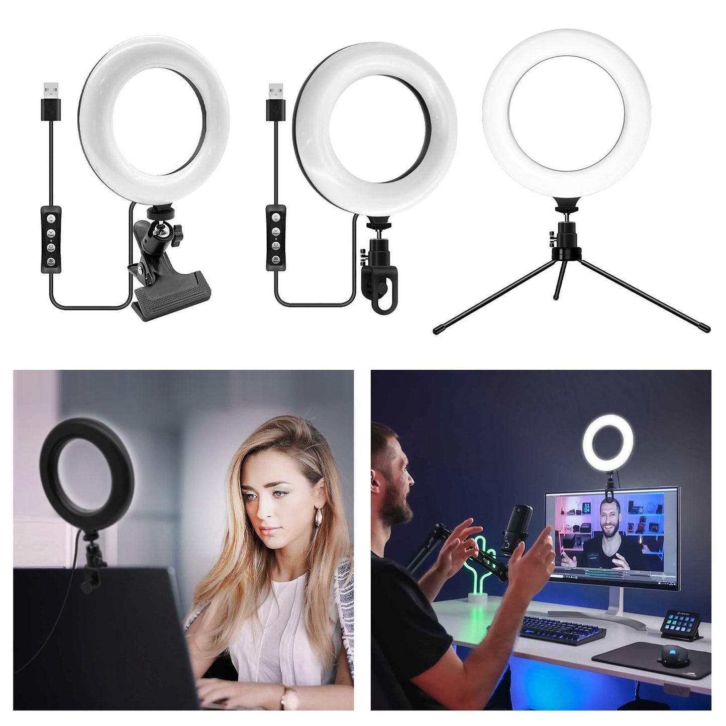 Practical LED Selfie Ring Light Fill Lamp For Laptop Clip Style