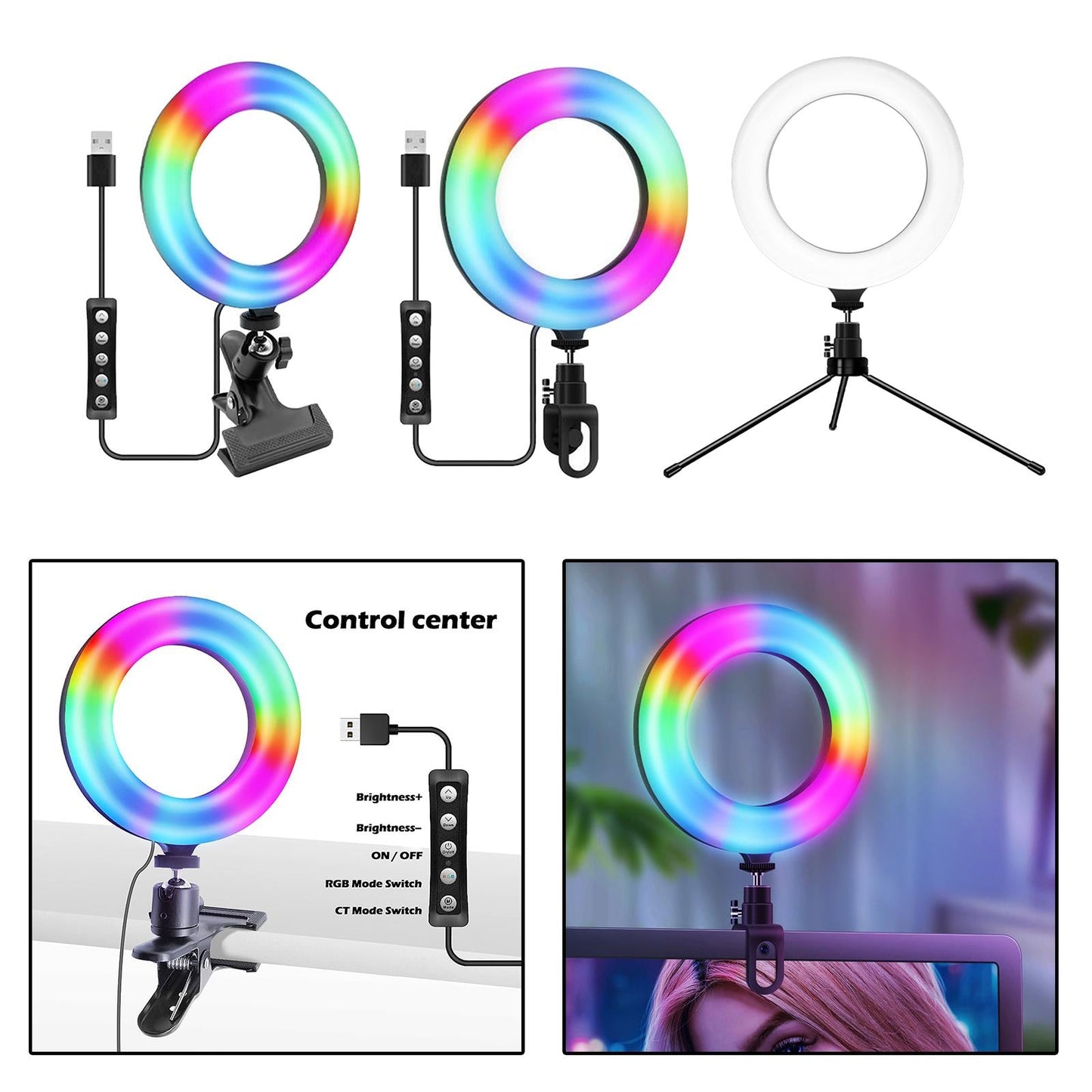 Practical LED RGB Selfie Ring Light Fill Lamp For Laptop Clip Style