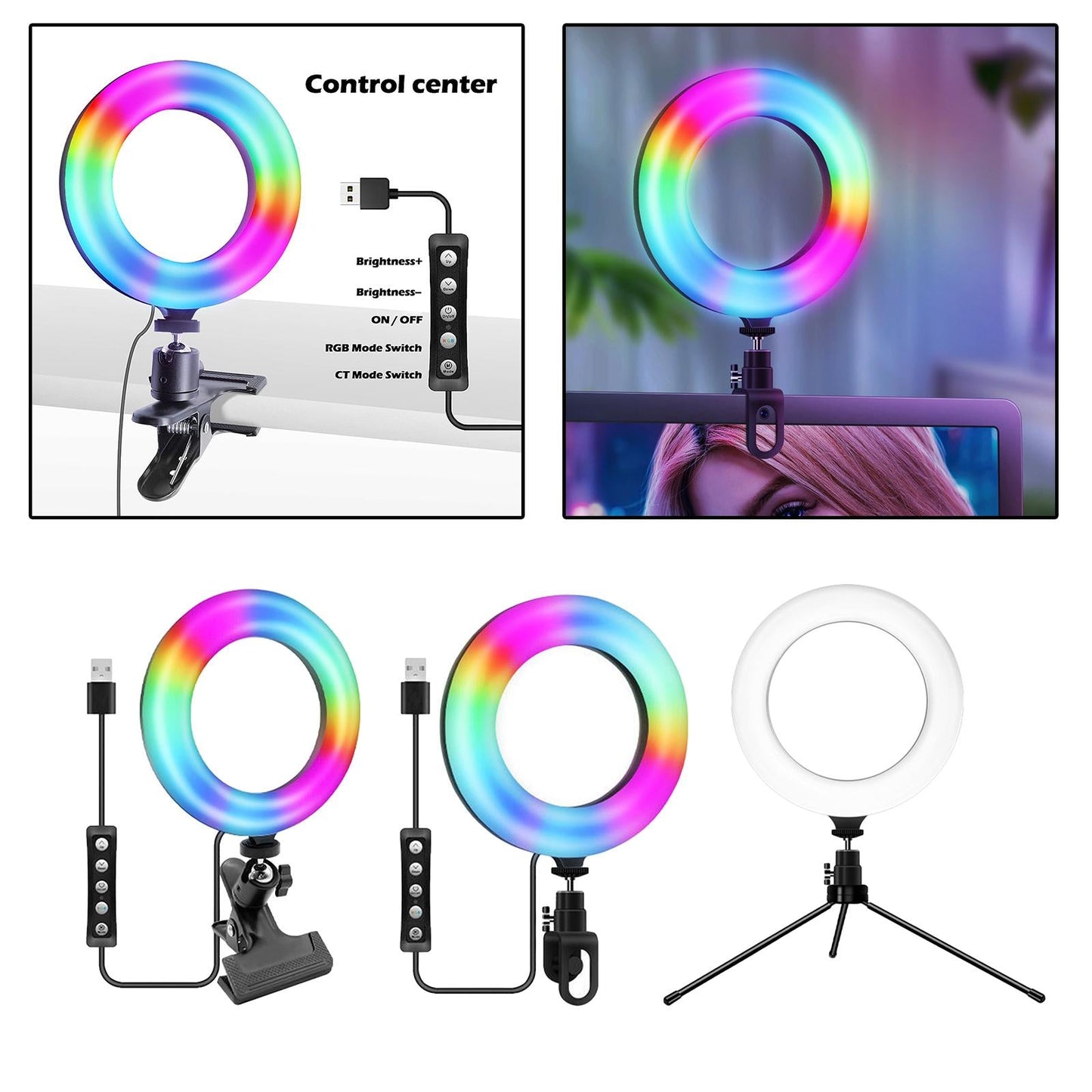 Practical LED RGB Selfie Ring Light Fill Lamp For Laptop Clip Style