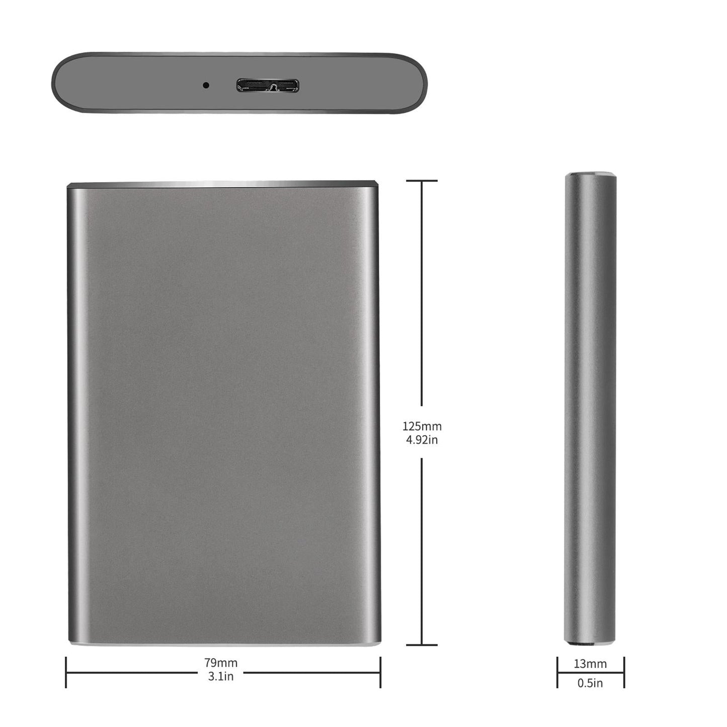 2.5in Portable USB 3.0 SATA 4TB Hard Drive Enclosure Tool Free Grey