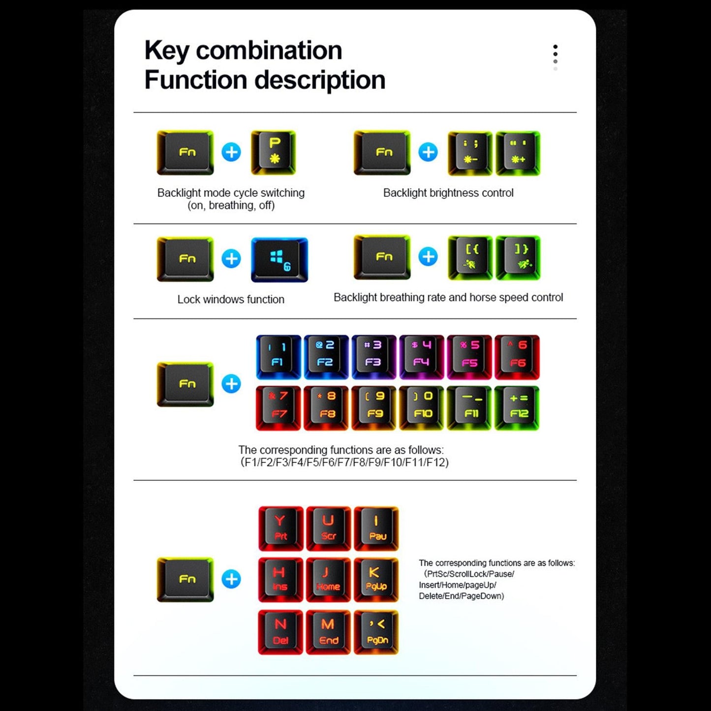 Computer Backlit Keyboard 61 Keys Anti-ghosting for Windows 2000 XP Vista 9 RGB Lights