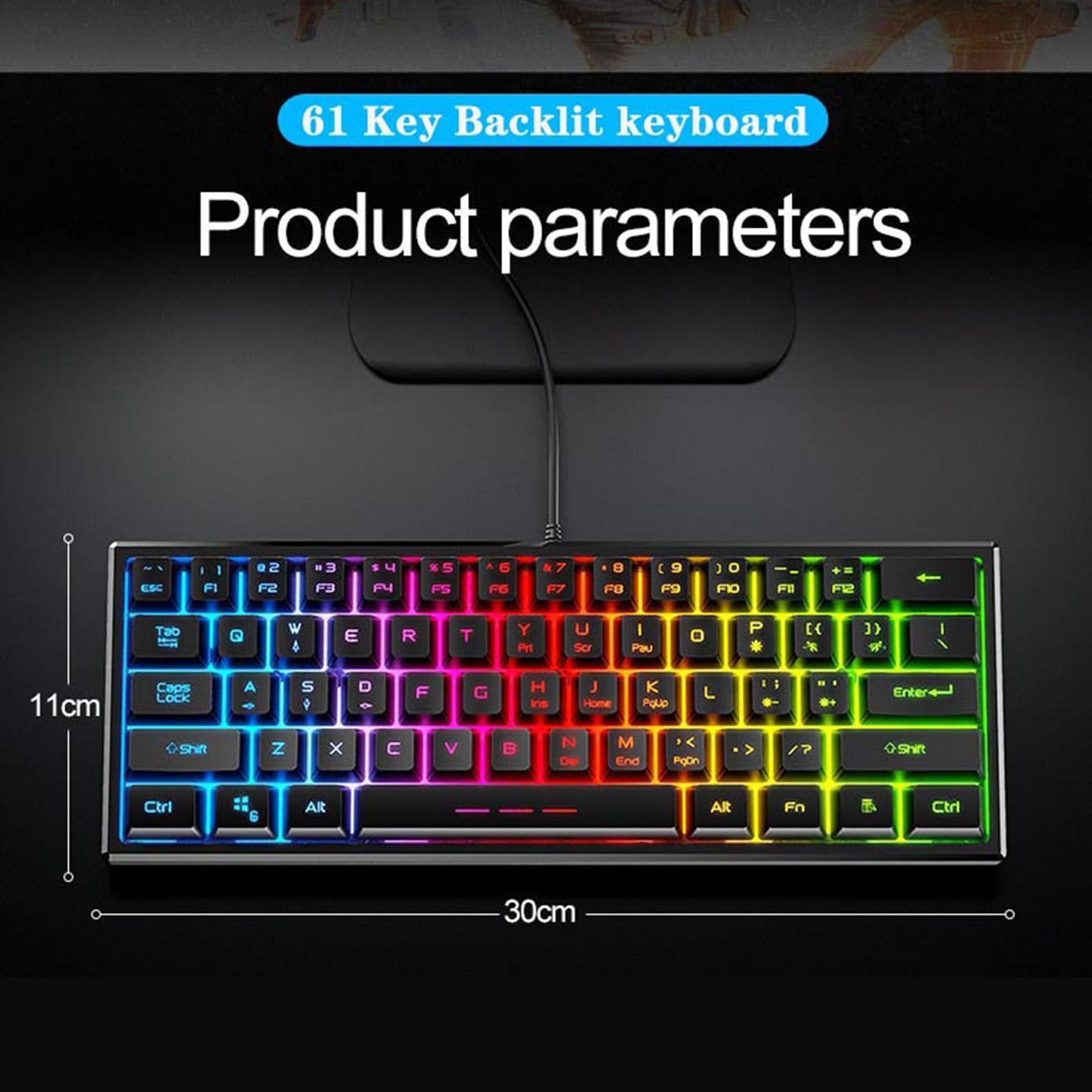 Computer Backlit Keyboard 61 Keys Anti-ghosting for Windows 2000 XP Vista 9 RGB Lights