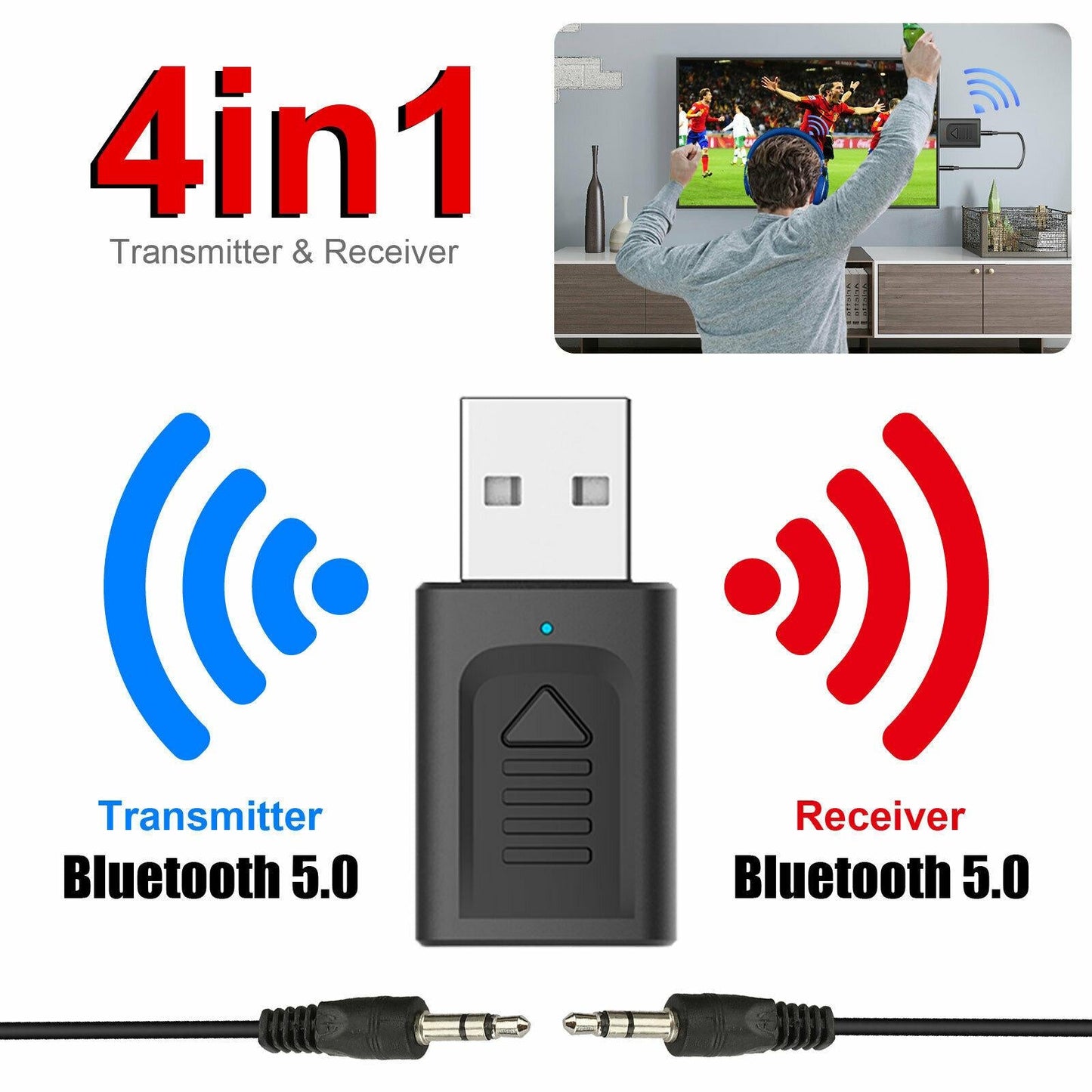 Bluetooth 5.0 Transmitter and Receiver Adapter For PC TV Car Nintendo Switch