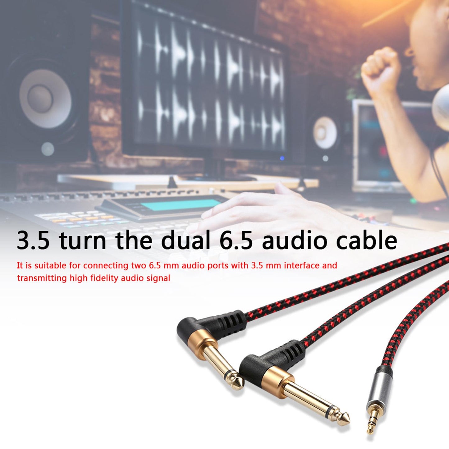 3.5mm 1/8 to Double 6.35mm 1/4" Stereo Splitter Cable for Speaker 3 Meter"