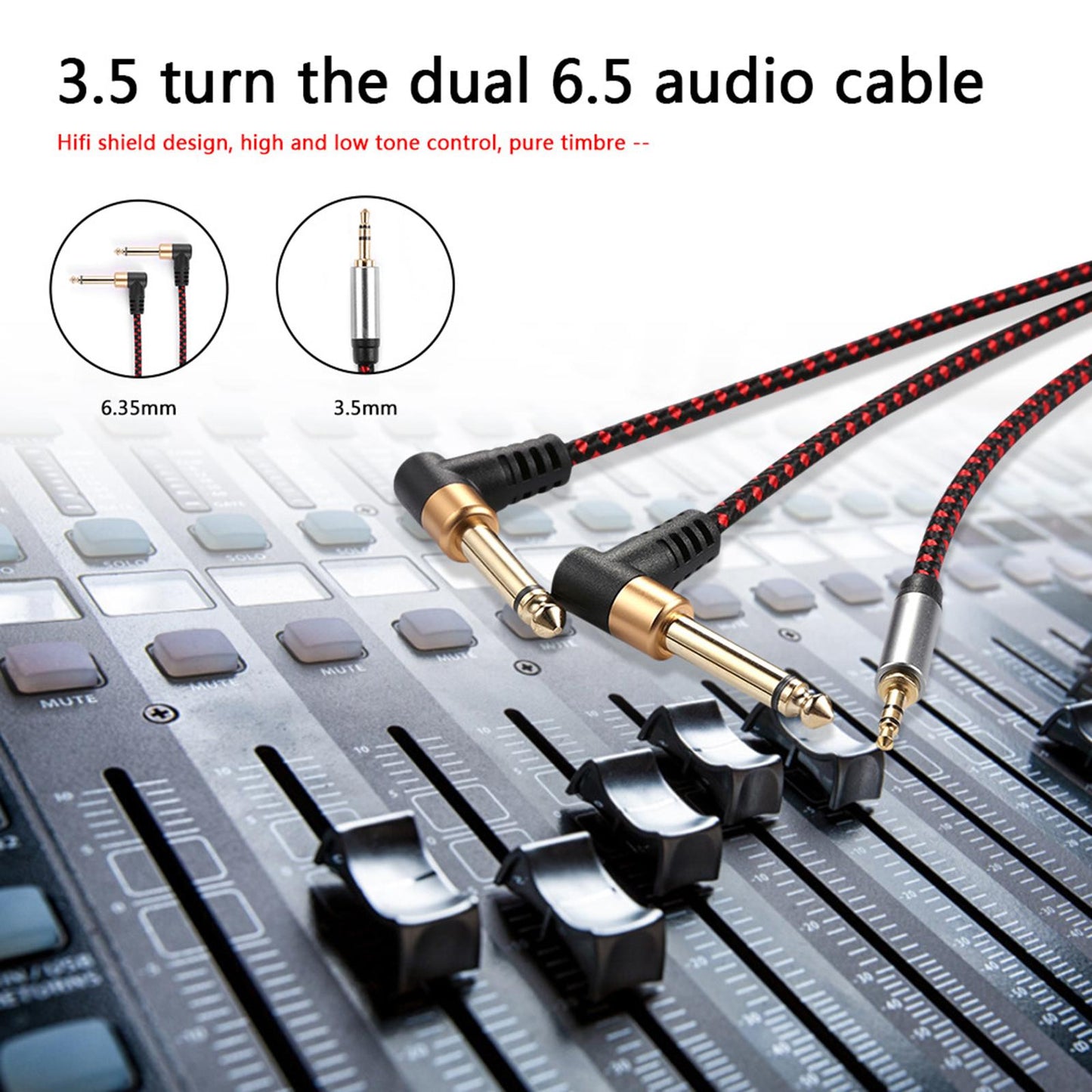 3.5mm 1/8 to Double 6.35mm 1/4" Stereo Splitter Cable for Speaker 5 Meter"