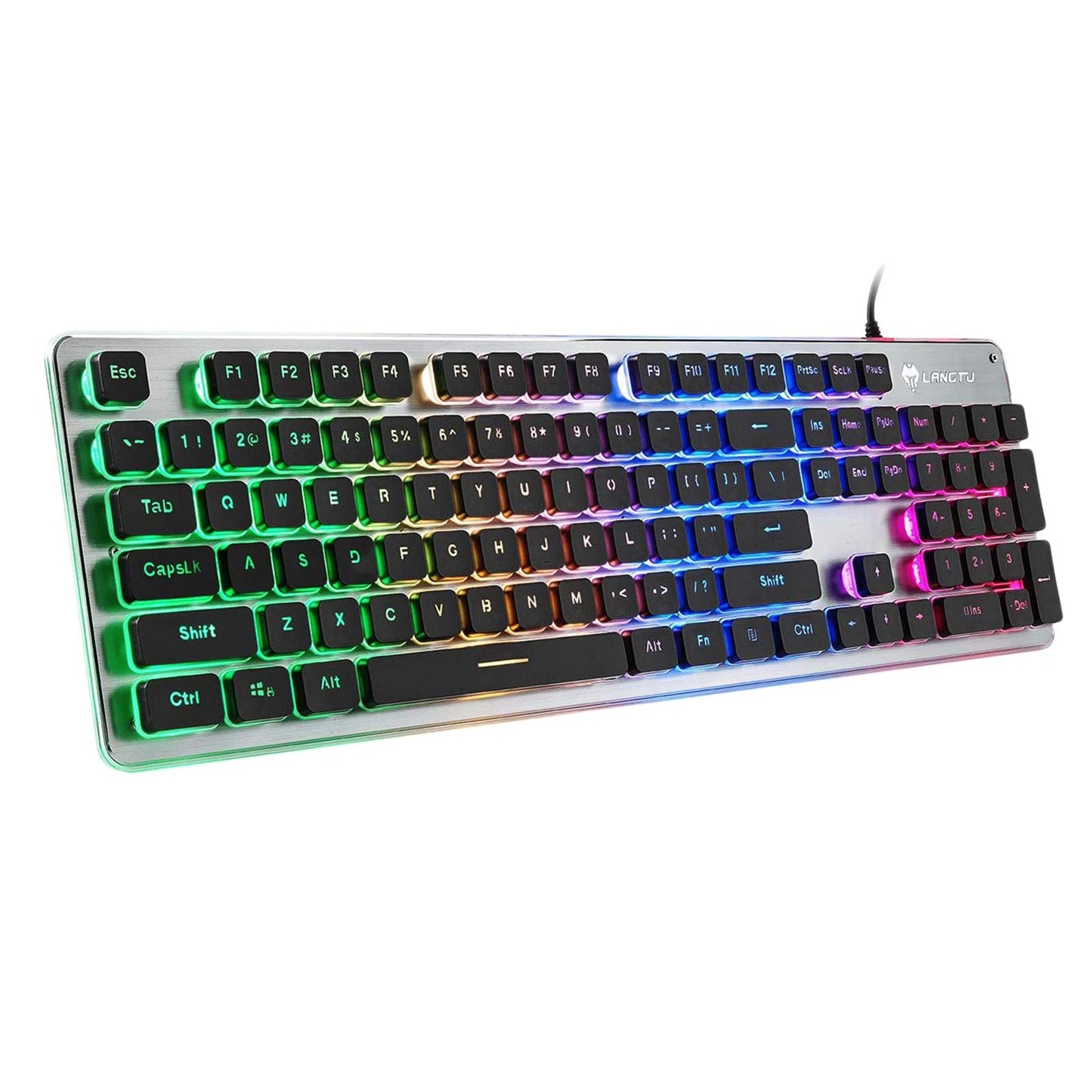 Membrane Gaming Keyboard All-Metal Panel Keyboard Black rainbow light