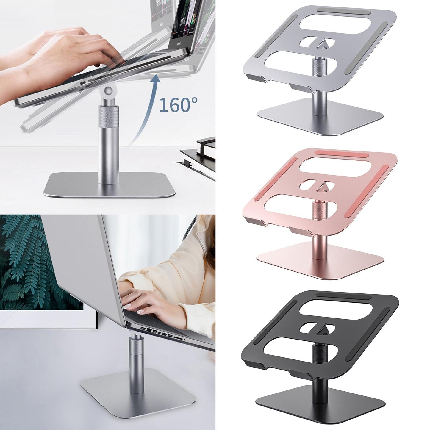 Slide-Proof Desktop Laptop Stand Riser Adjustable Tablet Holder Rack Pink