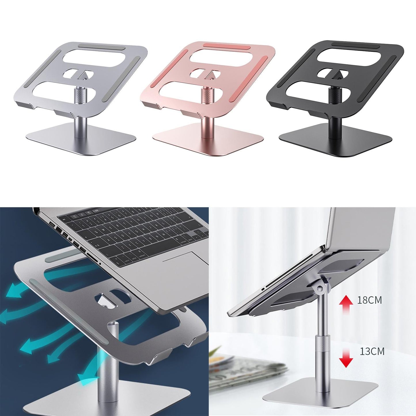 Slide-Proof Desktop Laptop Stand Riser Adjustable Tablet Holder Rack Pink