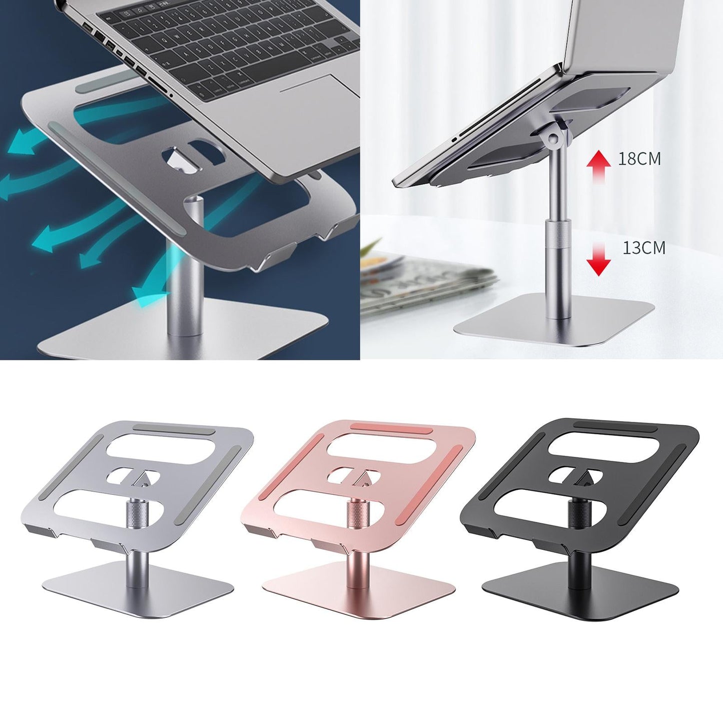 Slide-Proof Desktop Laptop Stand Riser Adjustable Tablet Holder Rack Pink