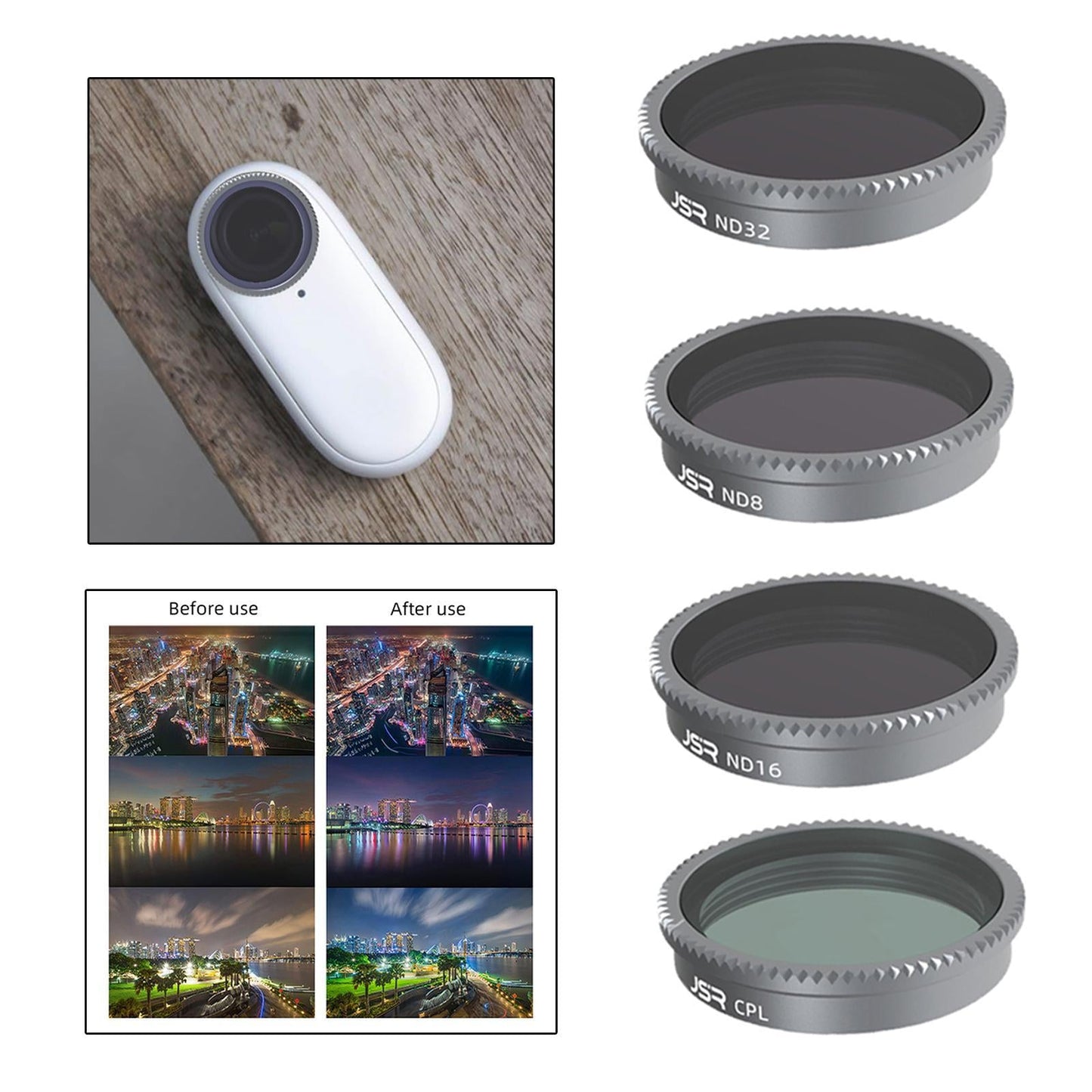 4 Pieces Lens Filters ND8 ND16 ND32 ND64 for Insta360 GO 2 Spare Parts