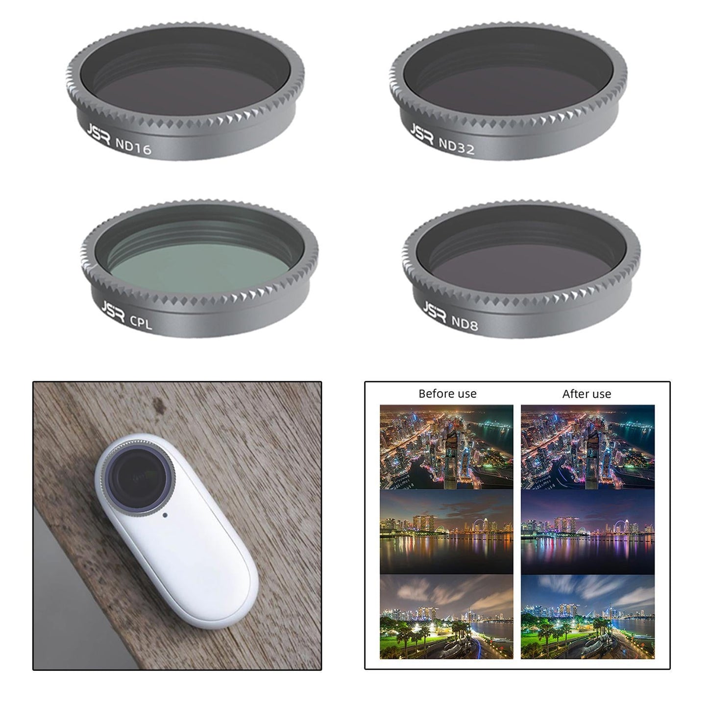 4 Pieces Lens Filters ND8 ND16 ND32 ND64 for Insta360 GO 2 Spare Parts