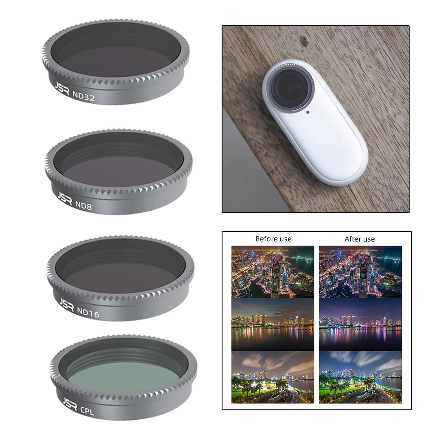 4 Pieces Lens Filters ND8 ND16 ND32 ND64 for Insta360 GO 2 Spare Parts