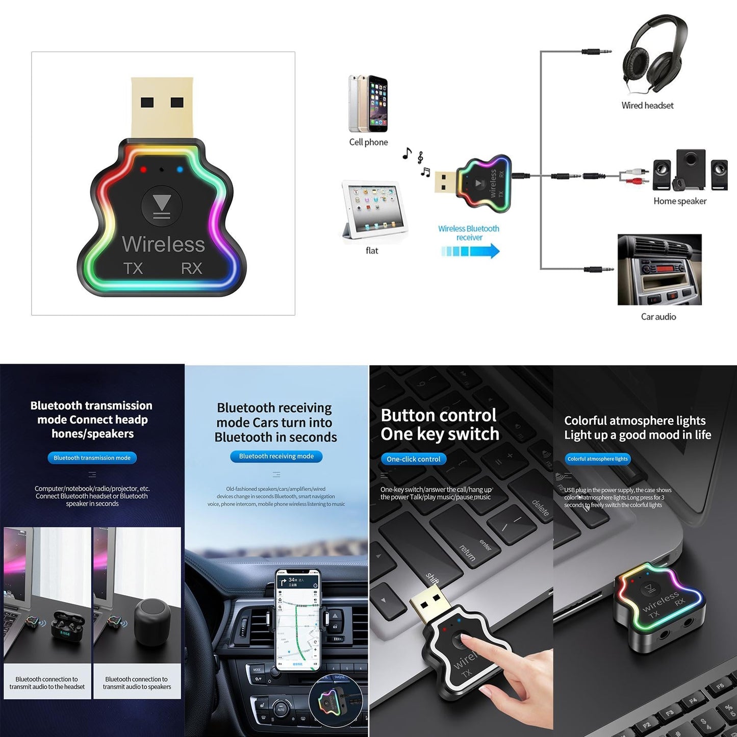 M10 USB Bluetooth 5.0 Transmitter and Receiver Built-in Mic For PC TV Car