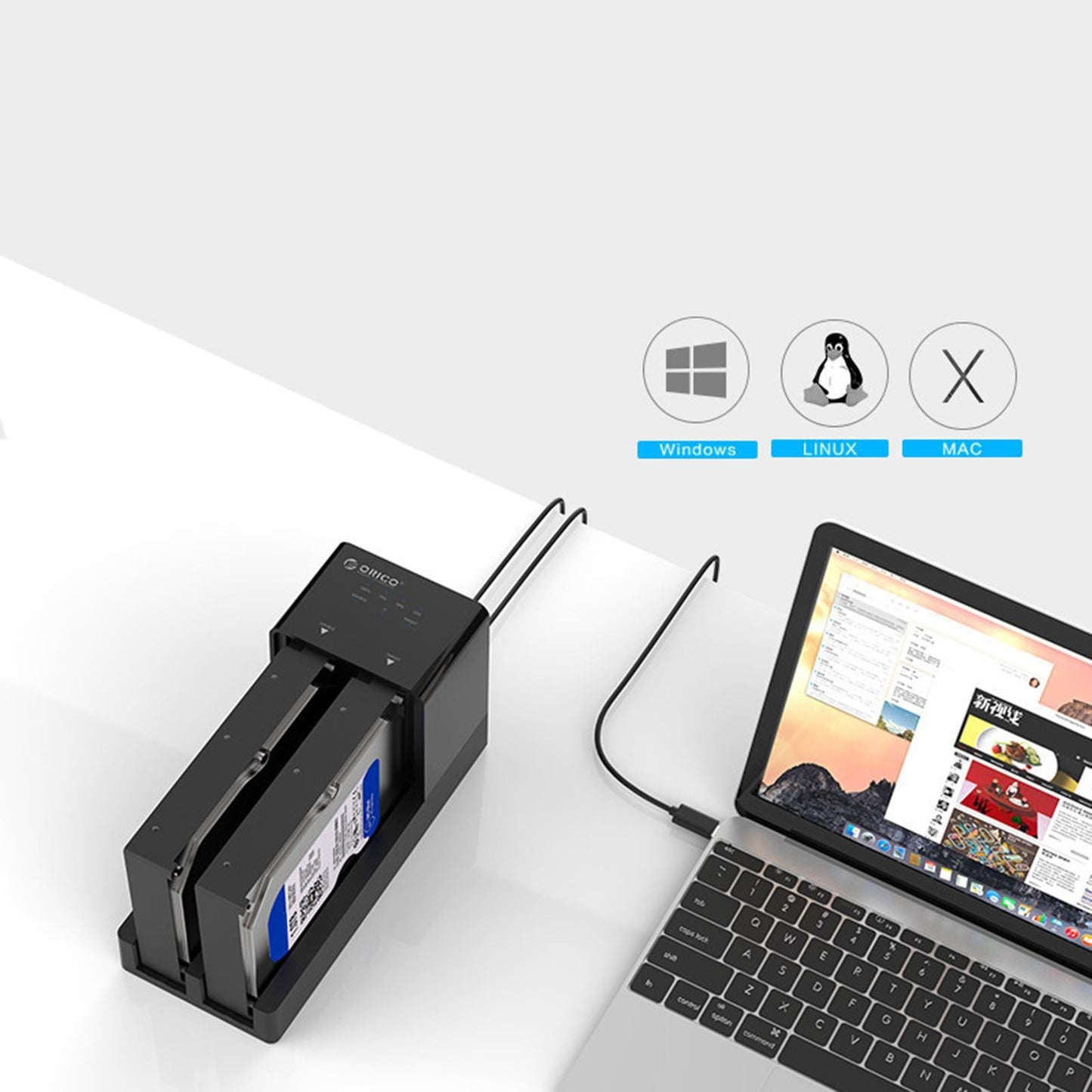 Dual Bay 3.5 External Hard Drive Docking Station Enclosure 20TB Support"