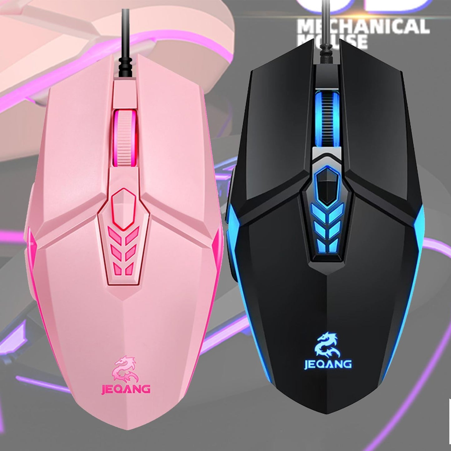 LED Backlit RGB Wired Gaming Mouse 3200 DPI Adjustable Mice Pink