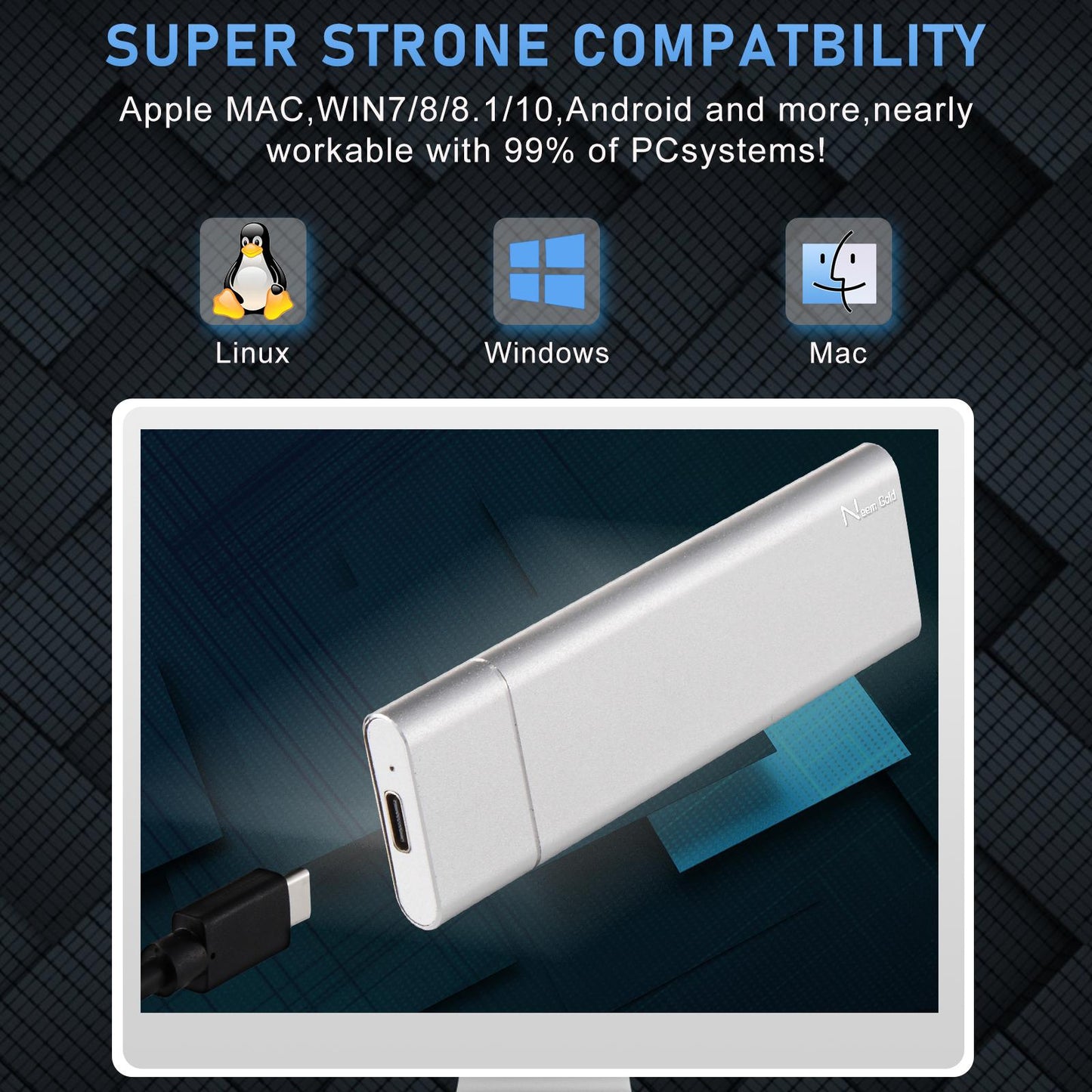 Portable USB 3.1 SSD 430MB/s Read Speed Solid State Drive White 1TB