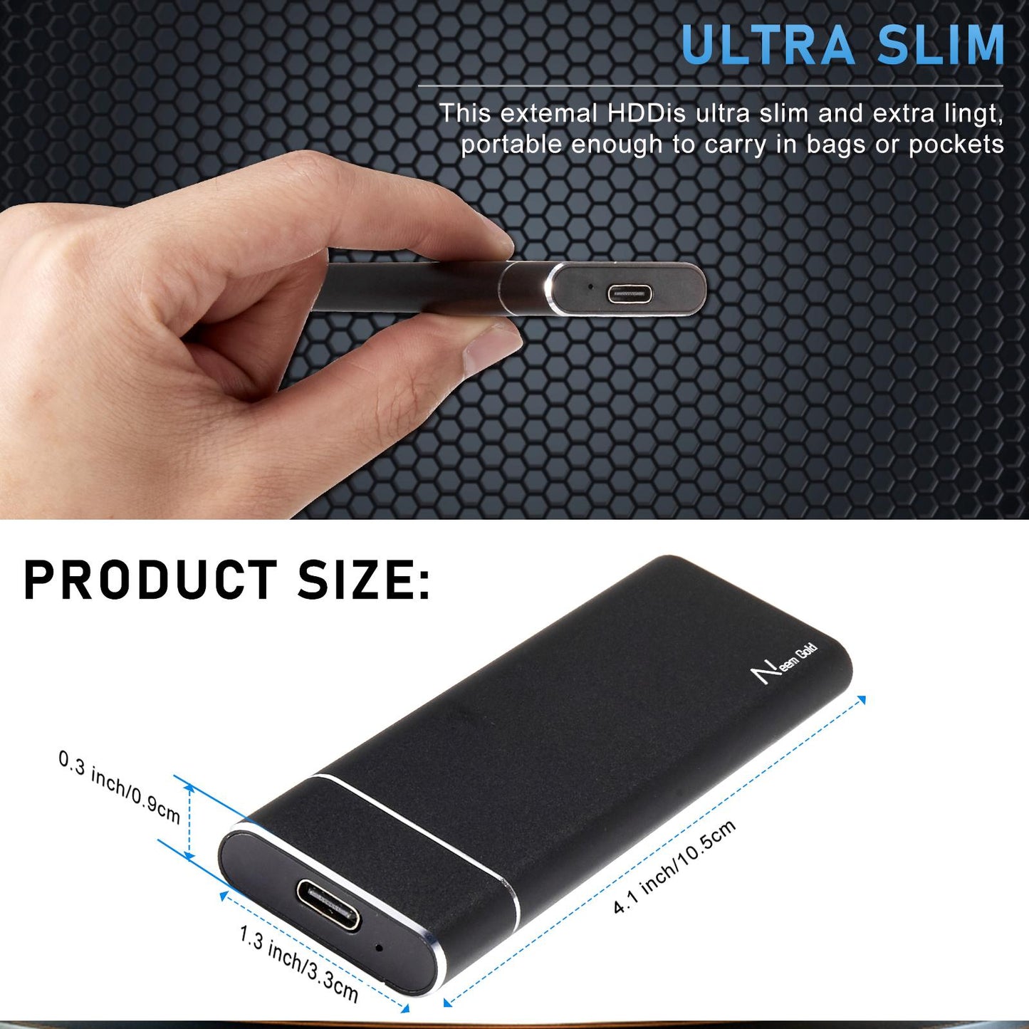 Portable USB 3.1 SSD 430MB/s Read Speed Solid State Drive Black 2TB