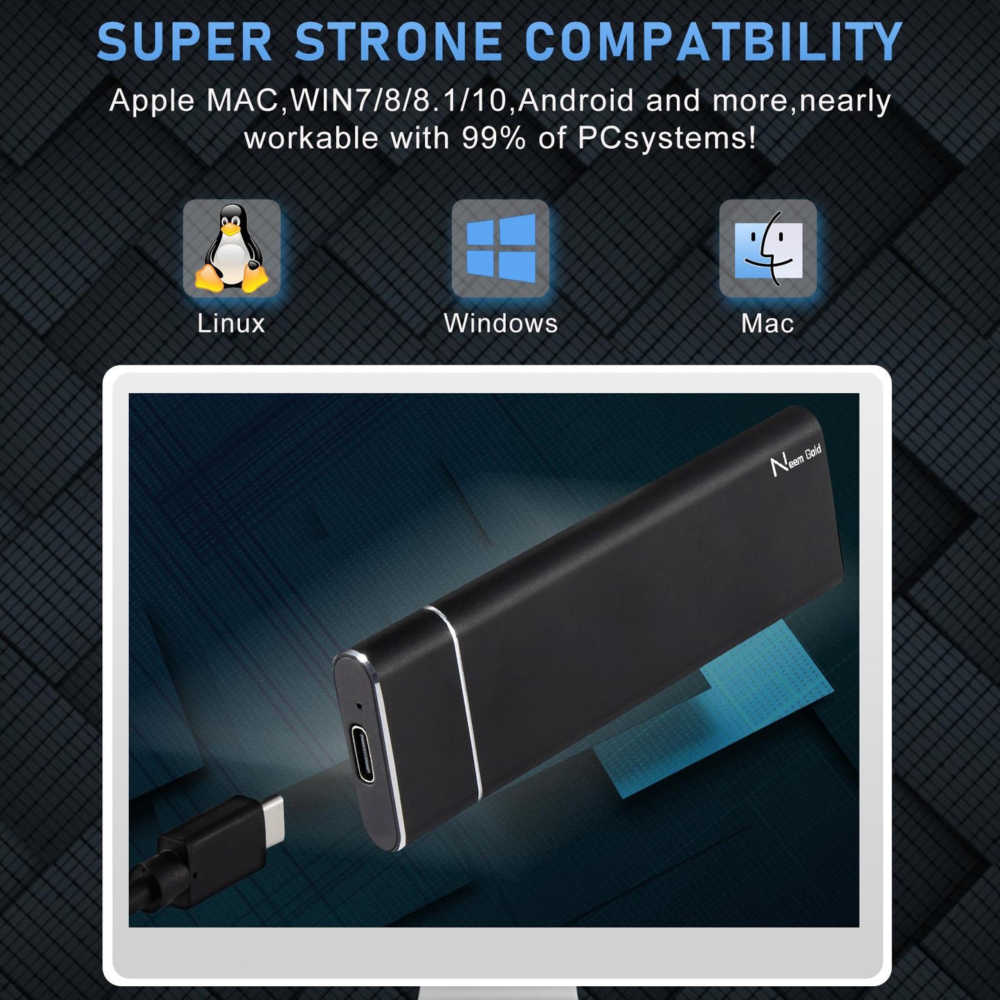 Portable USB 3.1 SSD 430MB/s Read Speed Solid State Drive Black 2TB