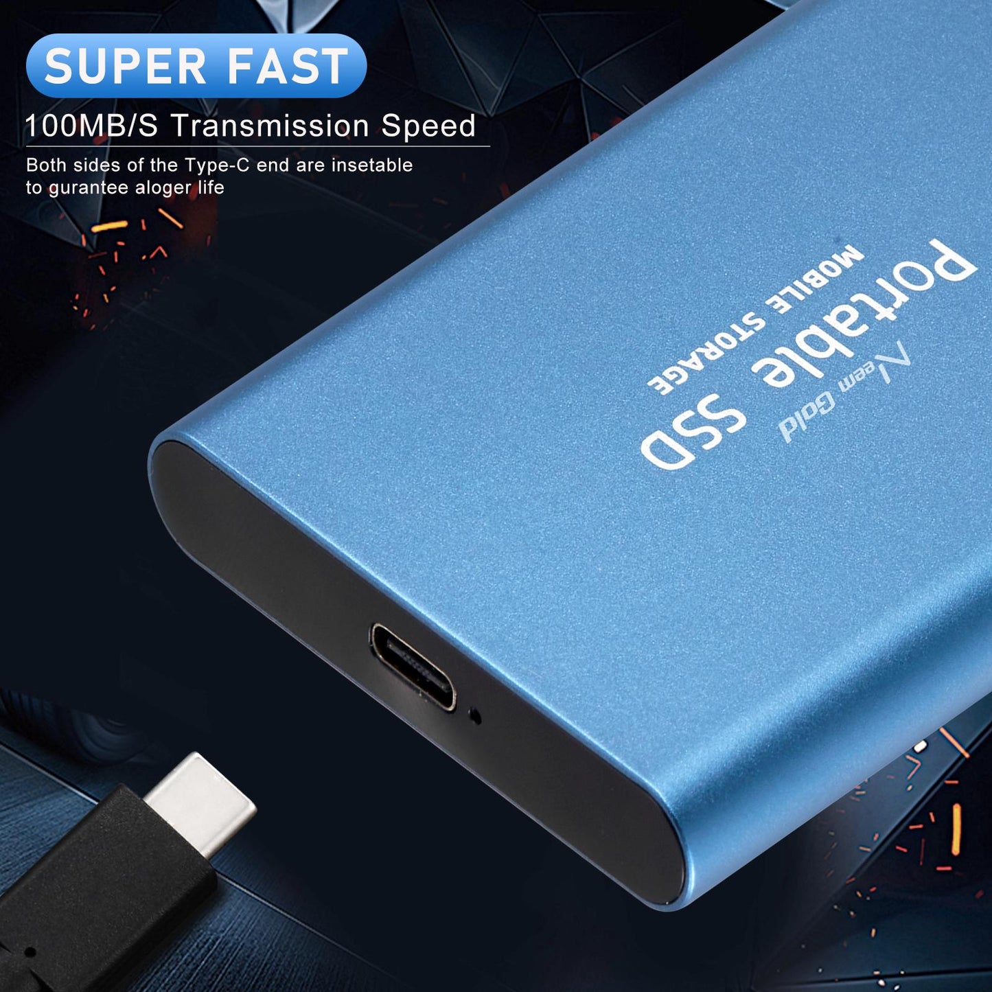 SSD USB 3.1 External Solid State Drives Hard Disk for PC Laptop 2TB Blue