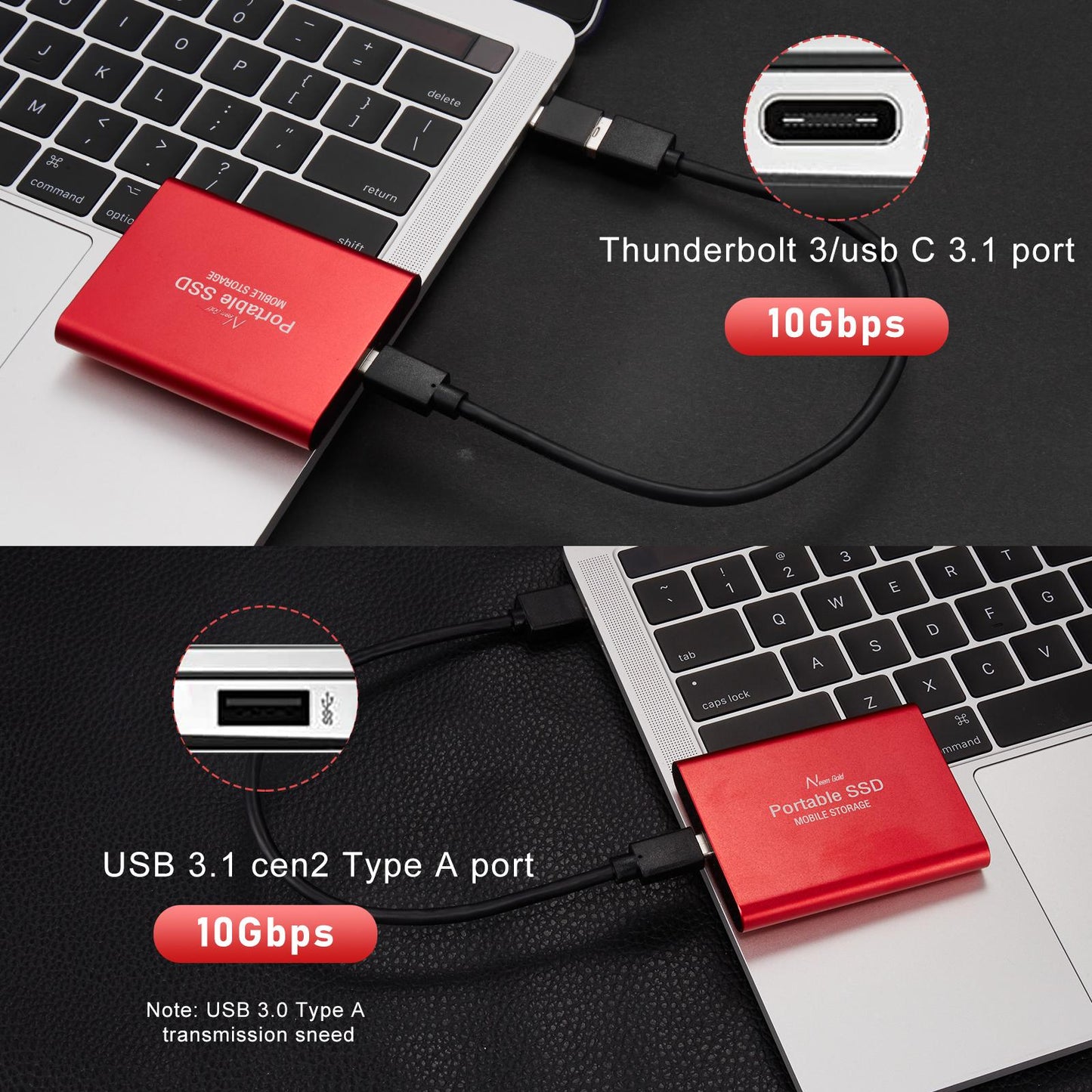 SSD USB 3.1 External Solid State Drives Hard Disk for PC Laptop 2TB Red