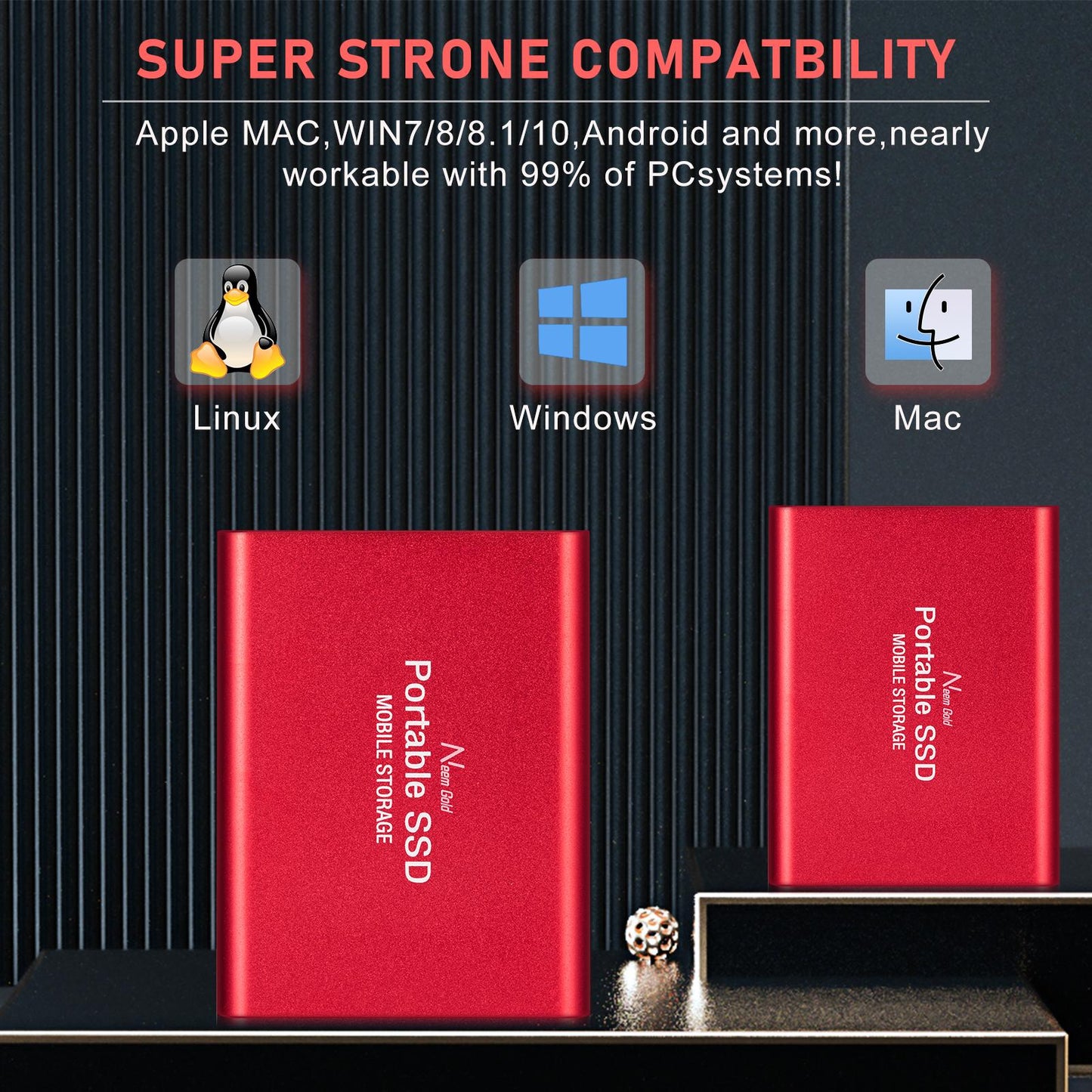 SSD USB 3.1 External Solid State Drives Hard Disk for PC Laptop 2TB Red