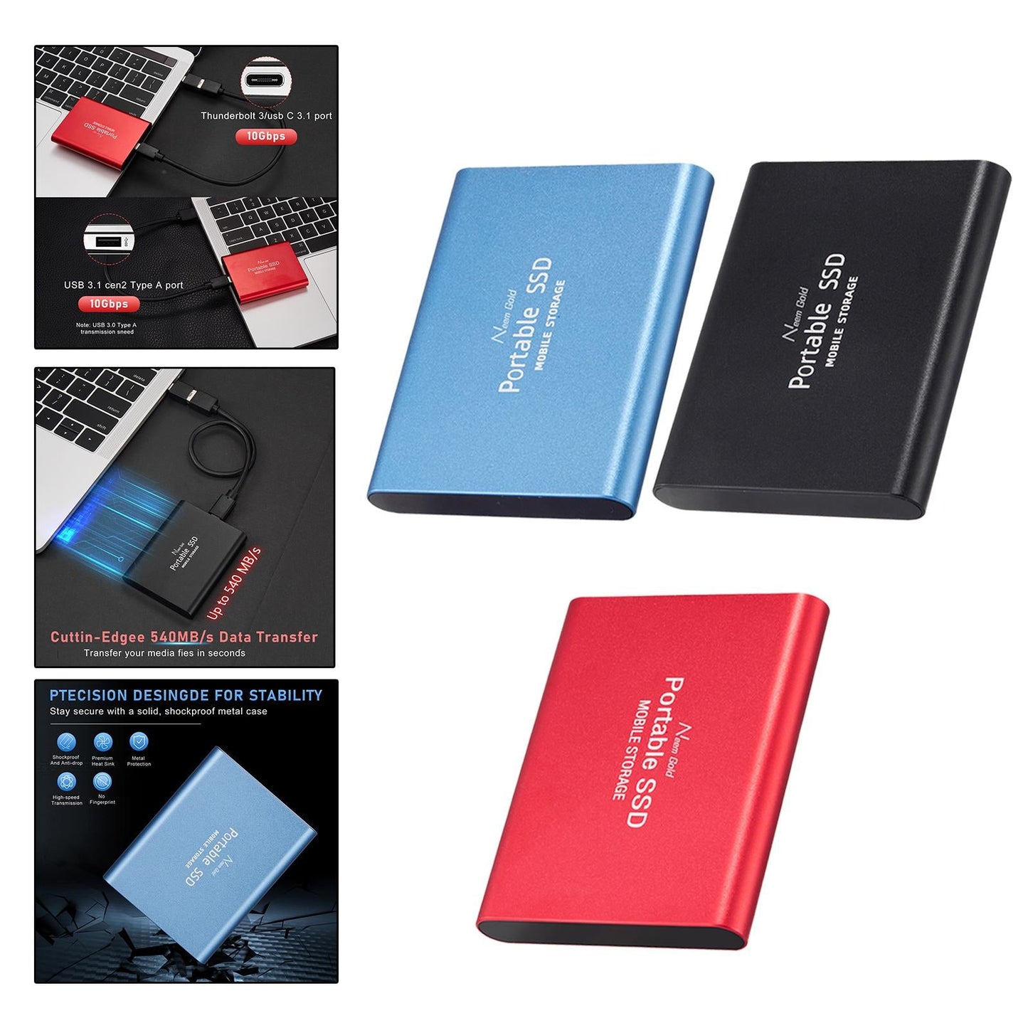 SSD USB 3.1 External Solid State Drives Hard Disk for PC Laptop 2TB Red