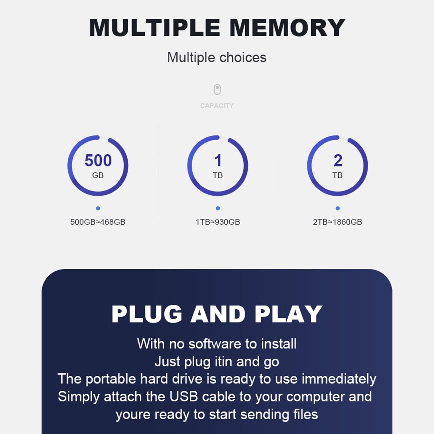 2.5in 5400 RPM External USB Hard Drive HDD Data Transfer for Computers 1TB