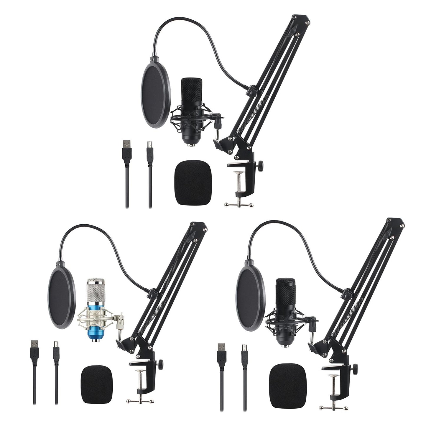 USB Condenser Microphone Kit w/Shock Mount Pop Filter Kit Blue BM800