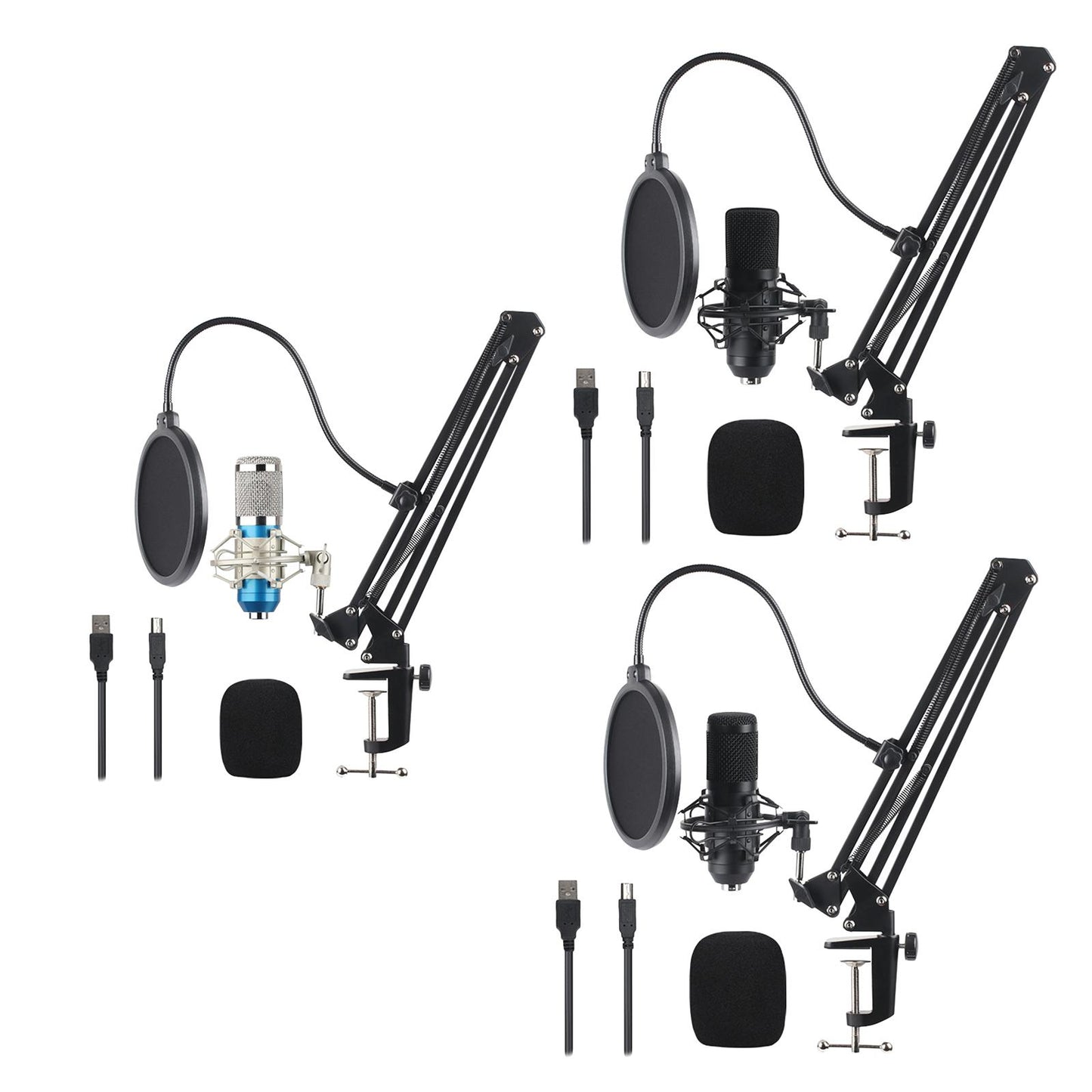 USB Condenser Microphone Kit w/Shock Mount Pop Filter Kit Blue BM800