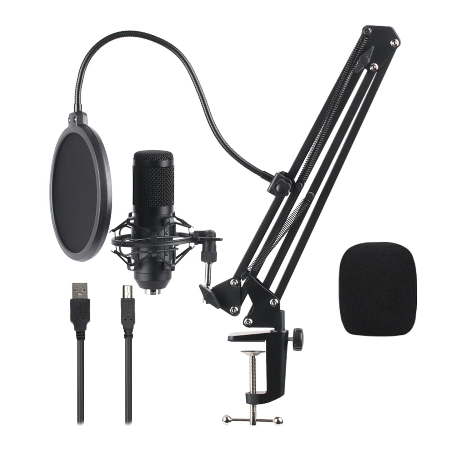 USB Condenser Microphone Kit w/Shock Mount Pop Filter Kit Black BM800
