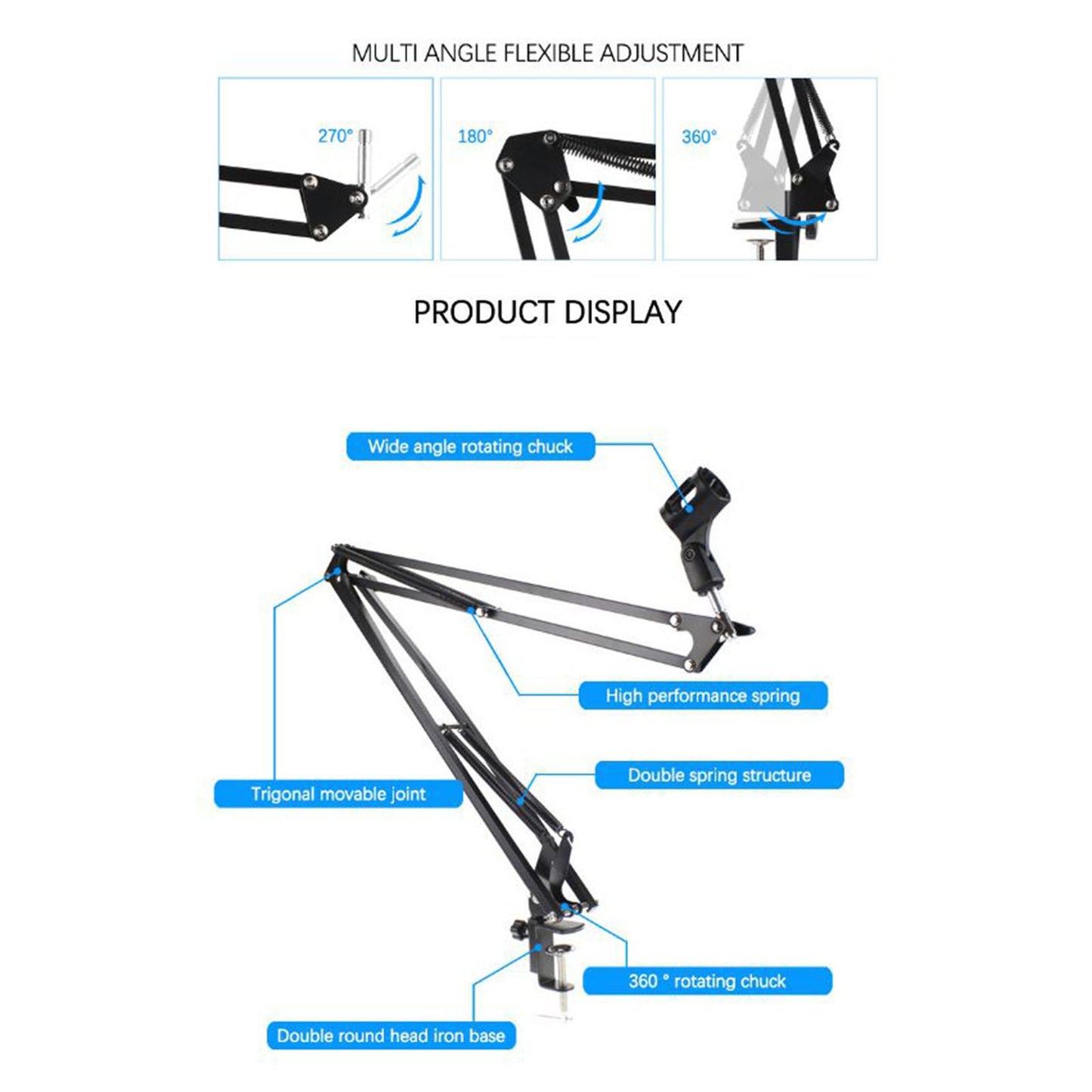 New Mic Microphone Holders Suspension Boom Scissor Arm Stand 4.5CM Base