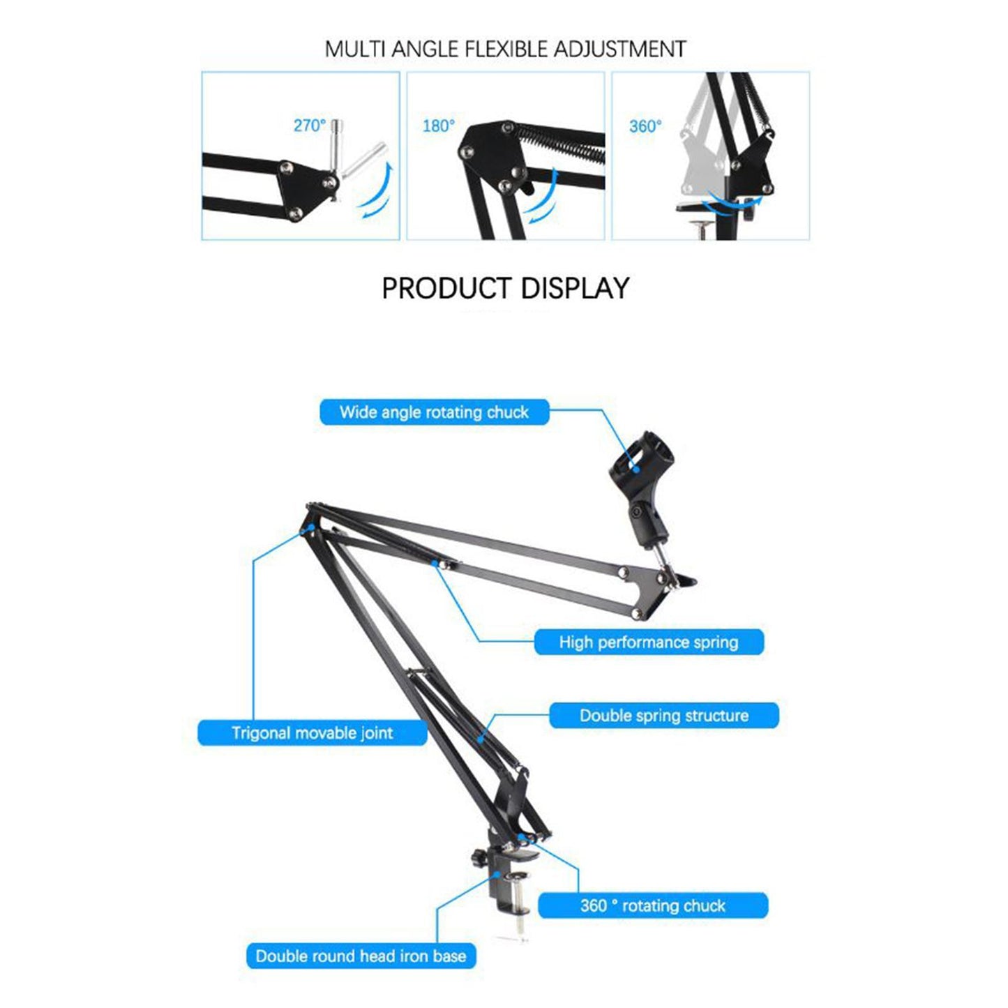 New Mic Microphone Holders Suspension Boom Scissor Arm Stand 6CM Base
