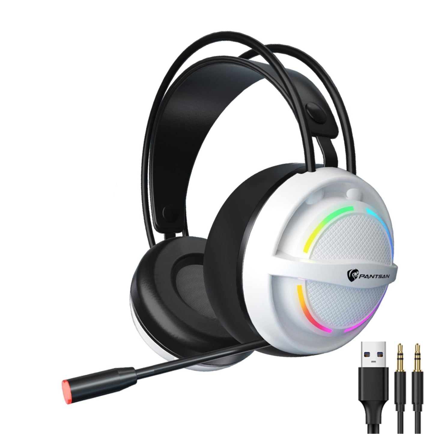 Wired USB Gaming Headset LED Light Lightweight for Gaming White 3.5mm