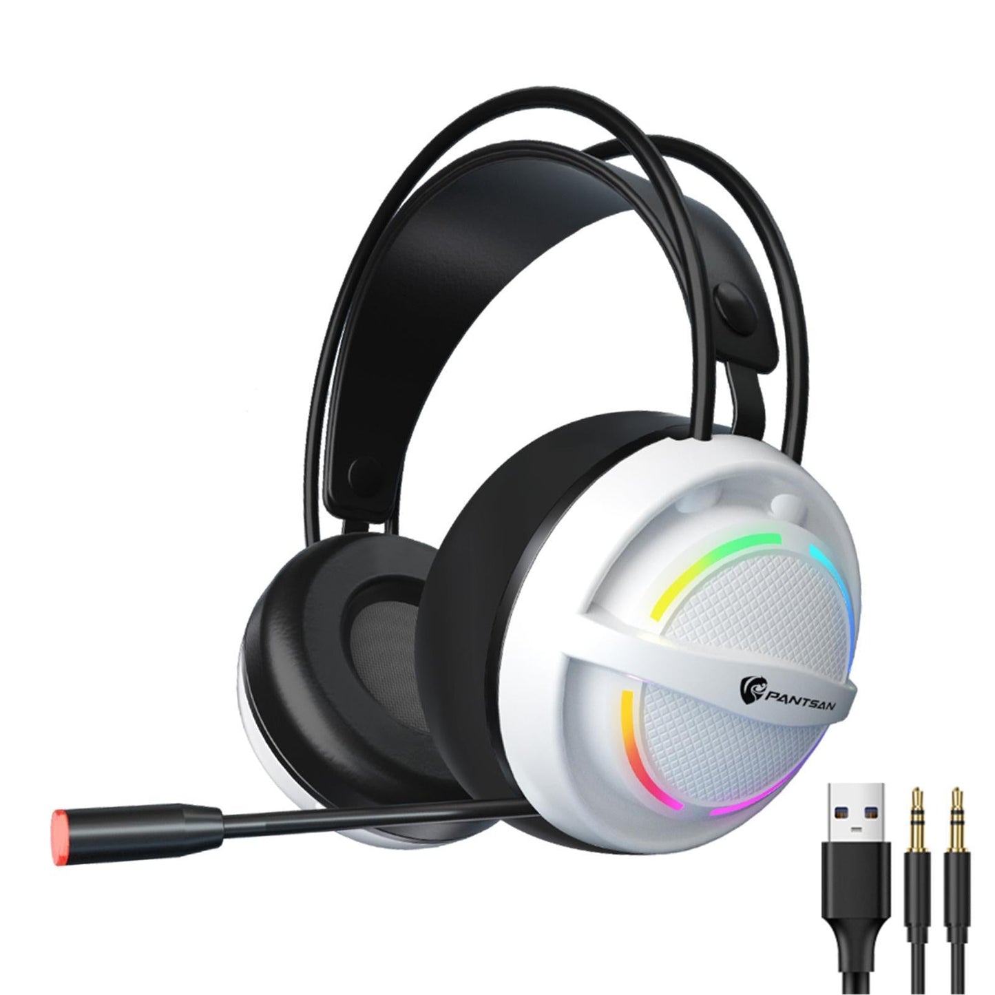 Wired USB Gaming Headset LED Light Lightweight for Gaming White 3.5mm