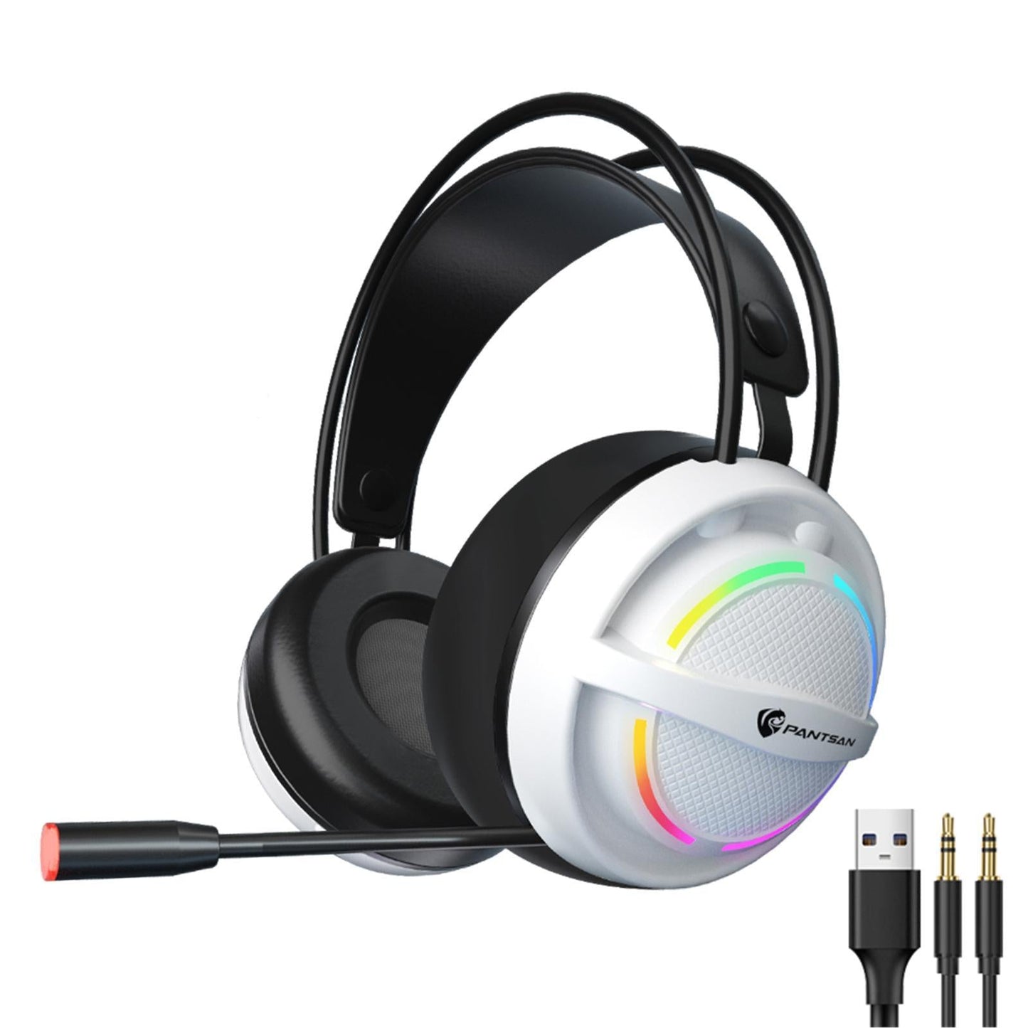 Wired USB Gaming Headset LED Light Lightweight for Gaming White 3.5mm