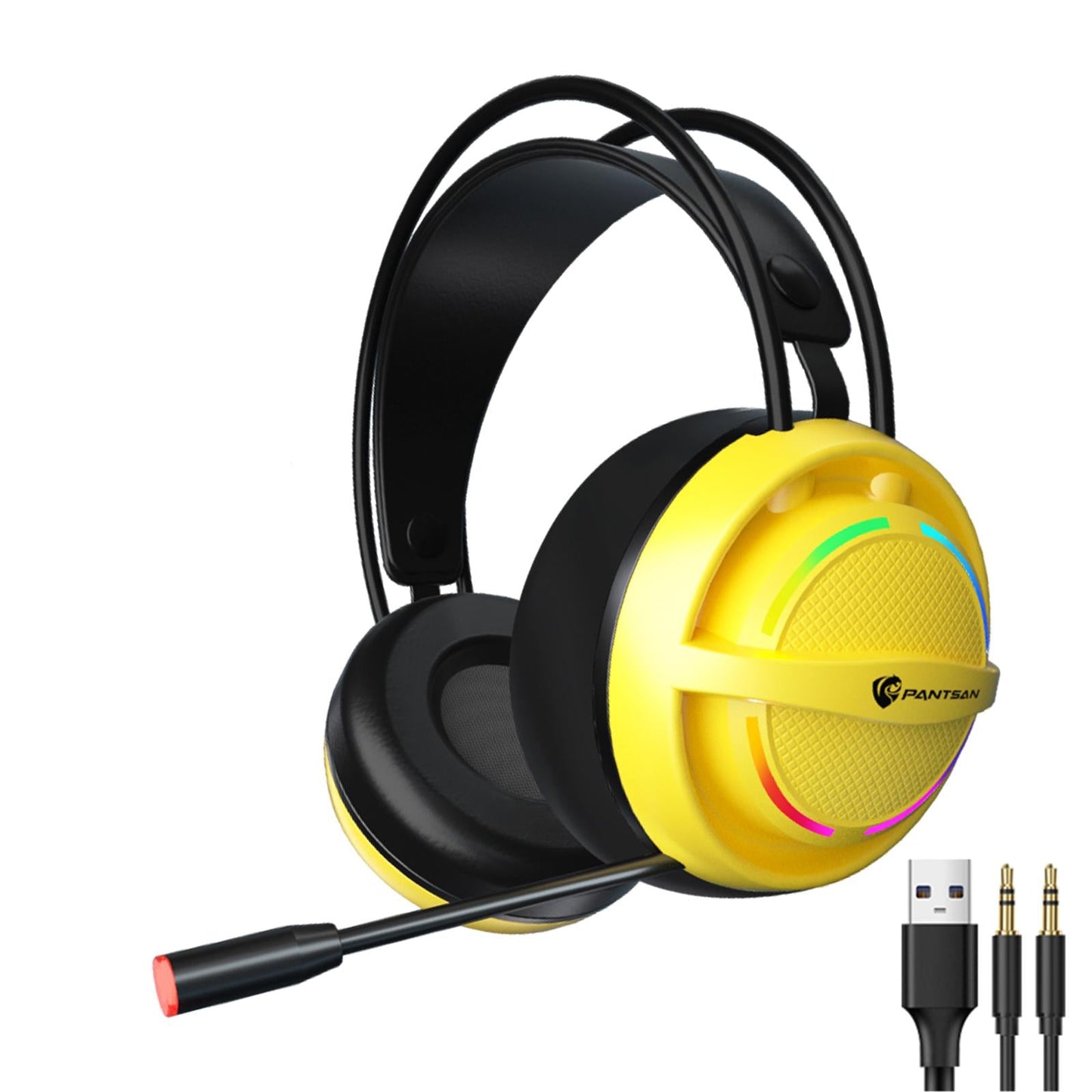 Wired USB Gaming Headset LED Light Lightweight for Gaming Yellow 3.5mm