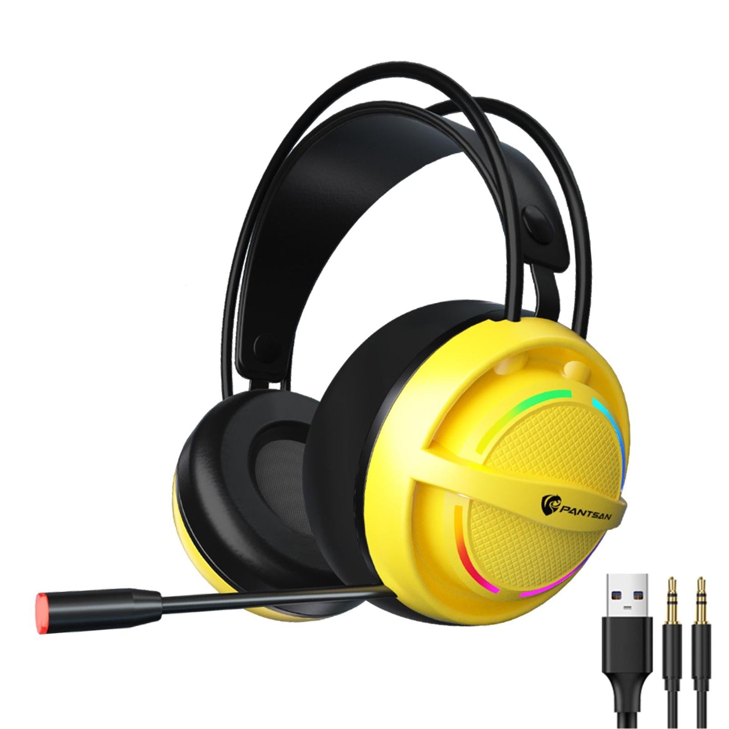 Wired USB Gaming Headset LED Light Lightweight for Gaming Yellow 3.5mm