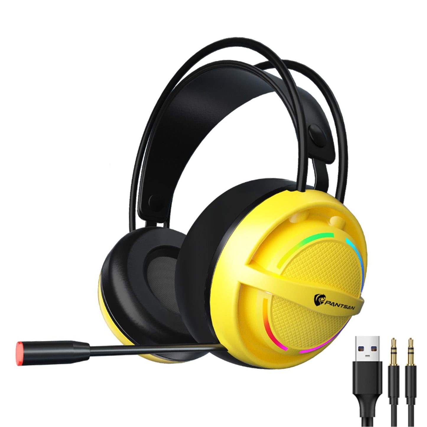 Wired USB Gaming Headset LED Light Lightweight for Gaming Yellow 3.5mm
