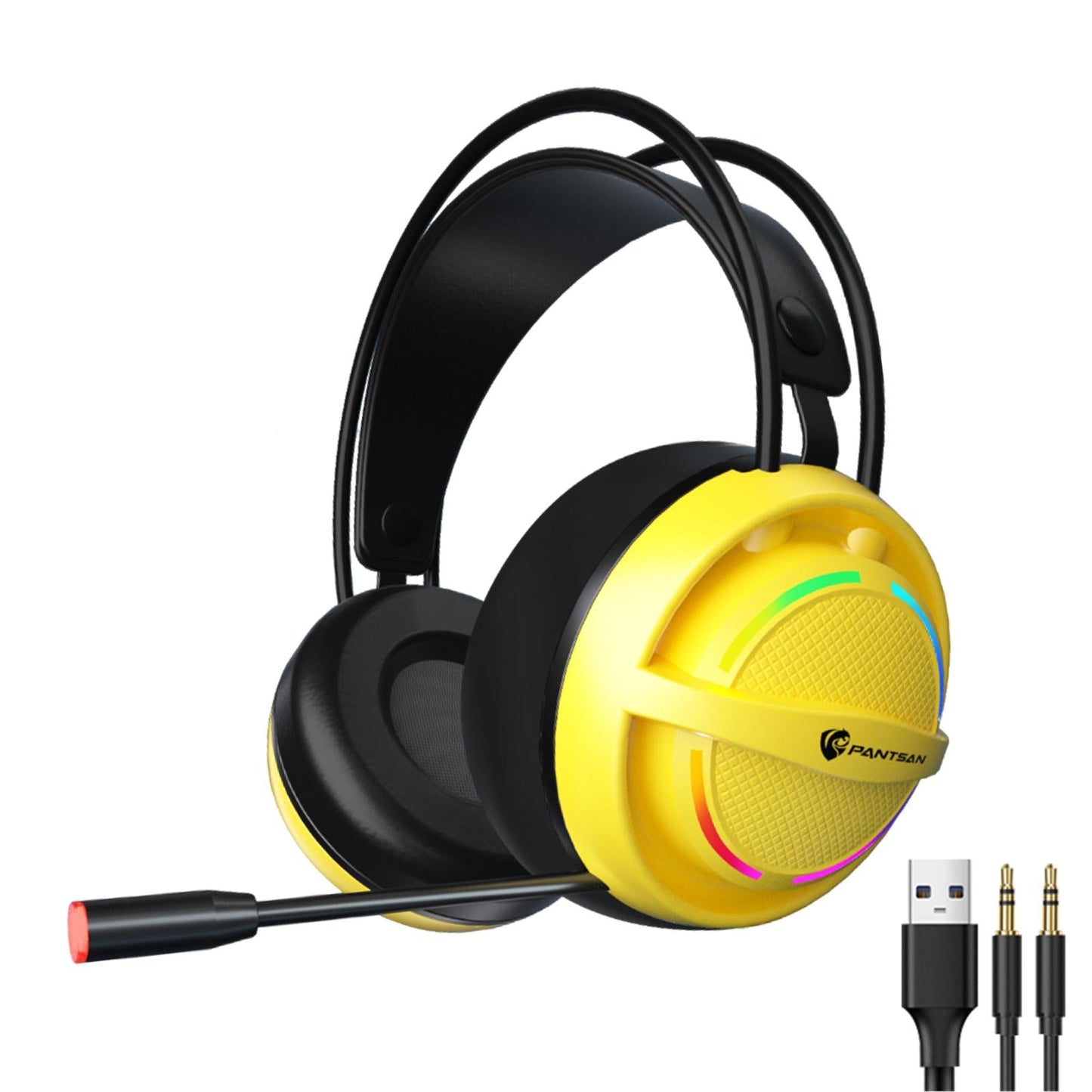 Wired USB Gaming Headset LED Light Lightweight for Gaming Yellow 3.5mm