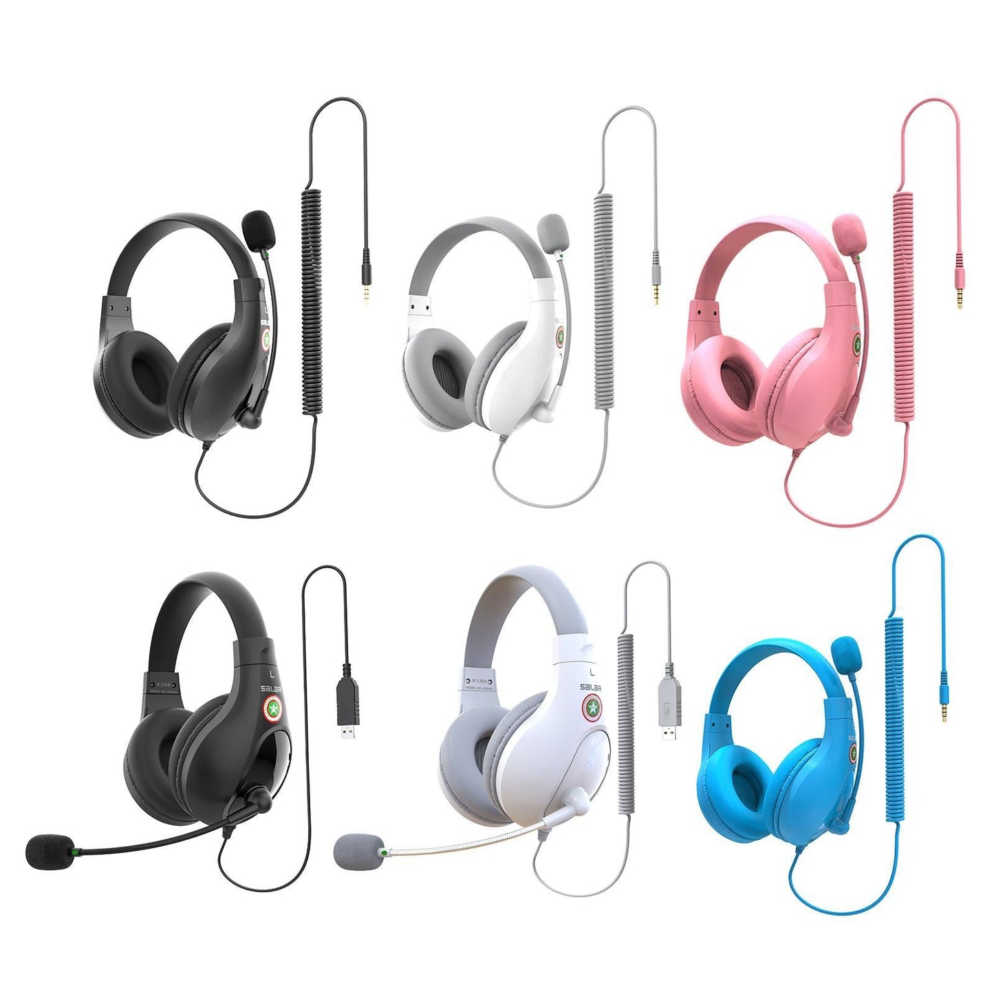 Student Headphones with Micophone Adjustable Comfortable Headset for School A566H Black USB