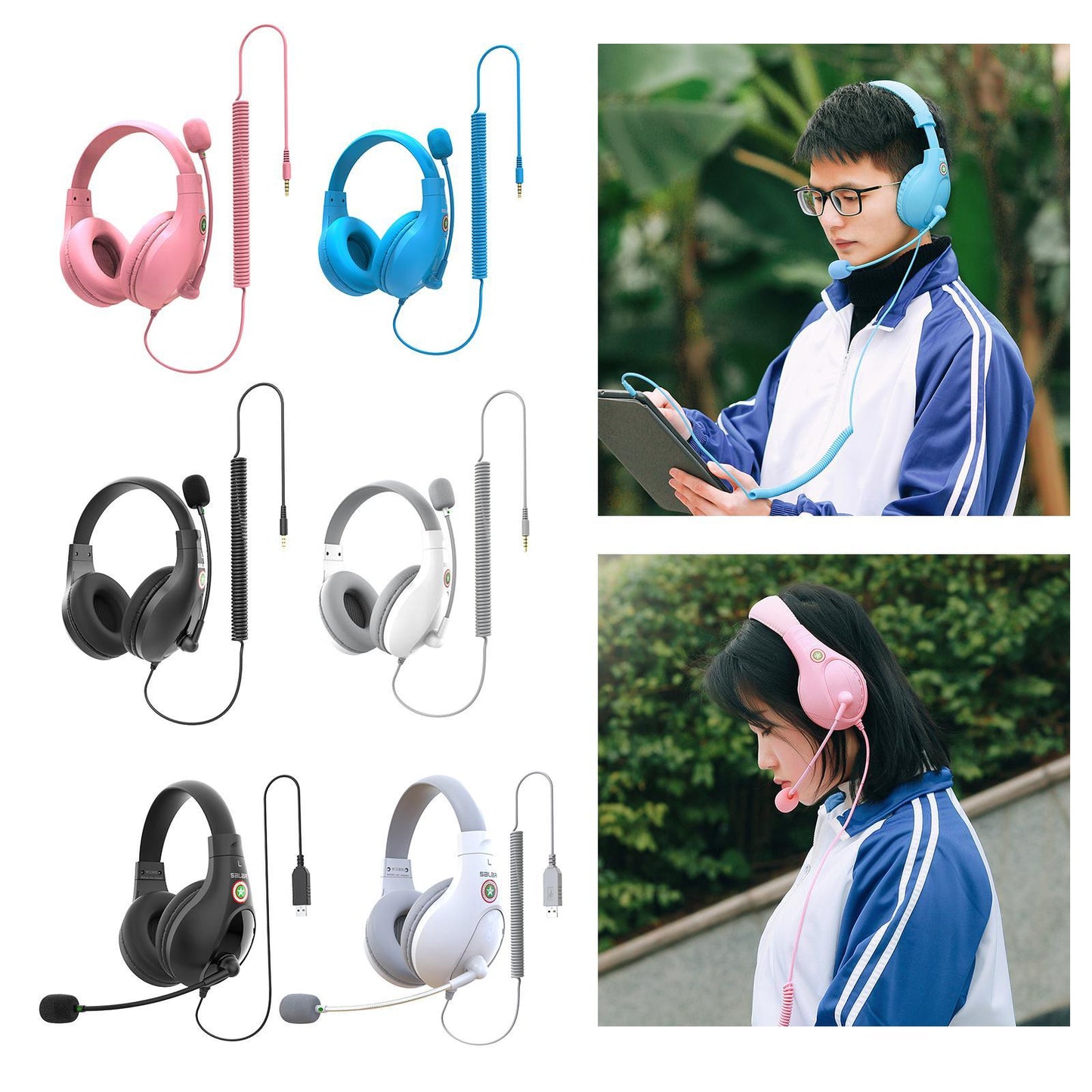Student Headphones with Micophone Adjustable Comfortable Headset for School A566H Black USB