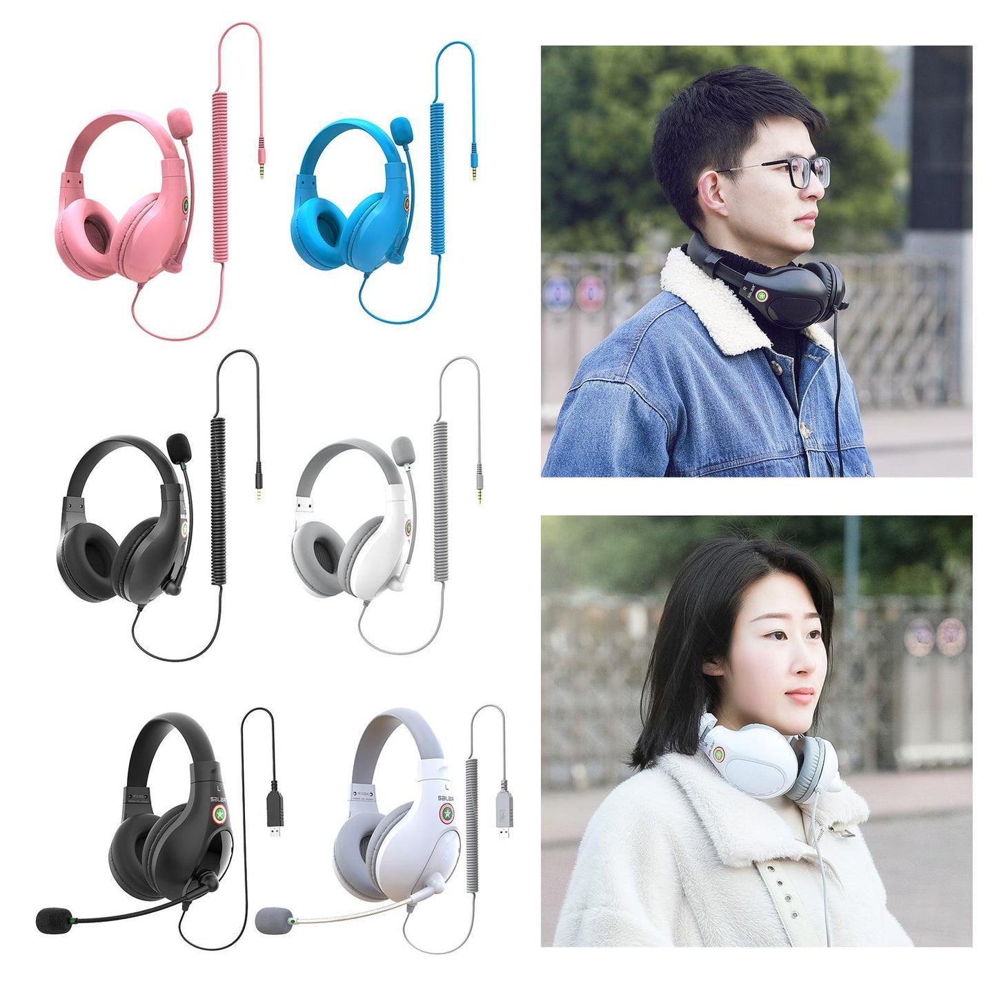 Student Headphones with Micophone Adjustable Comfortable Headset for School A566H Black USB